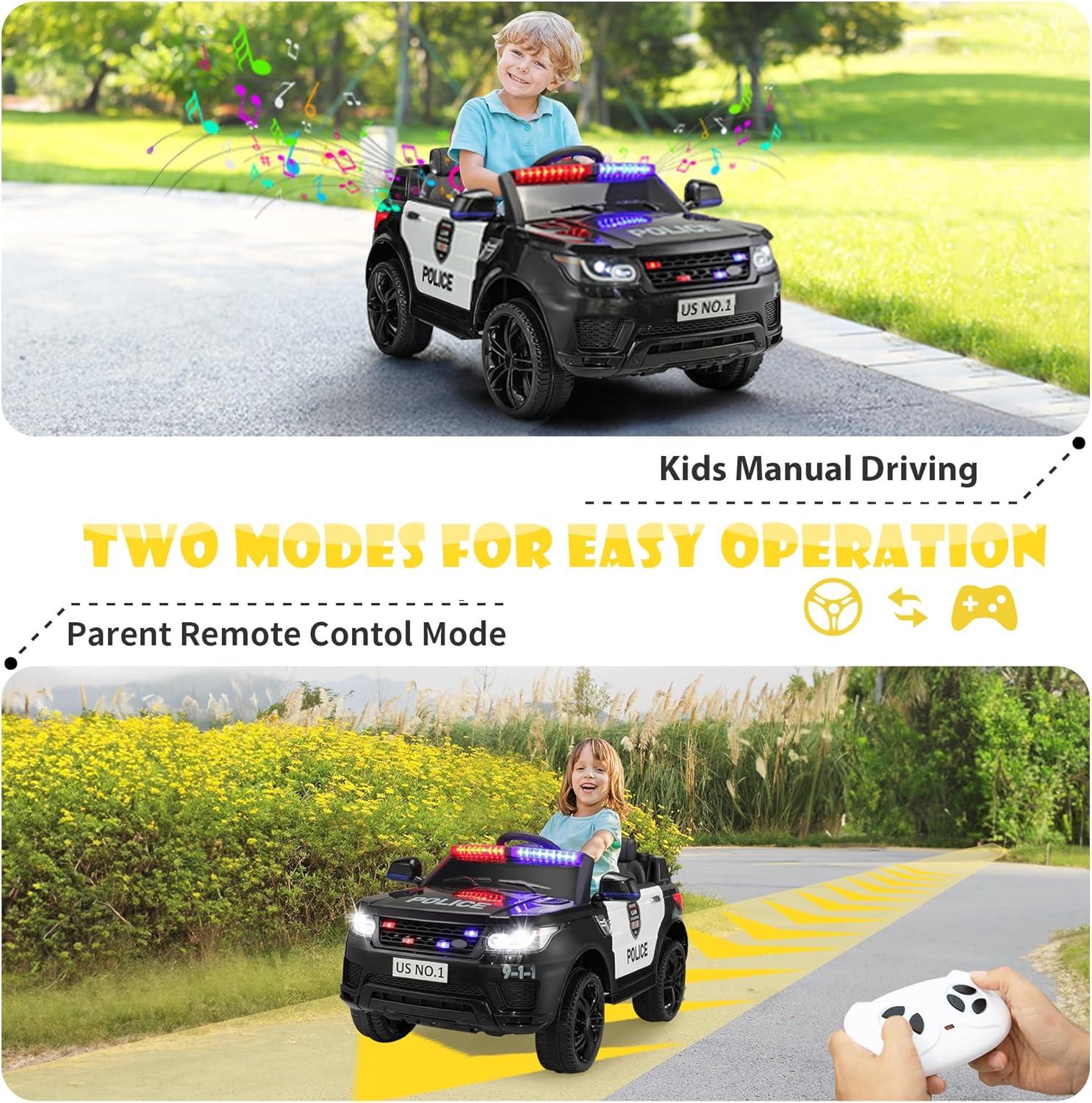 Allied Plush Inc 12V Kids Ride on Car, Electric Police Cars with Remote Control