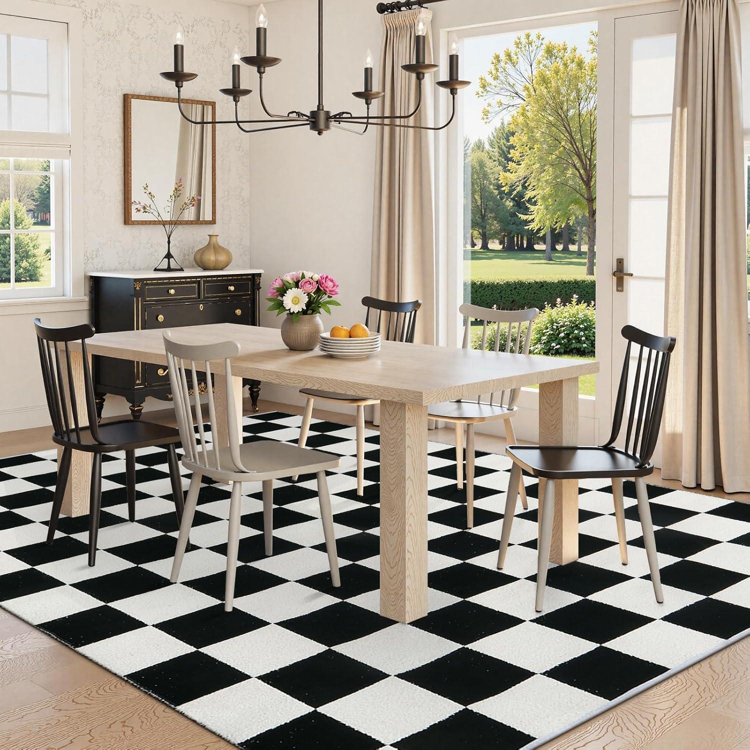 Luxe Weavers Checkered Black and White Geometric 8x10 Area Rug