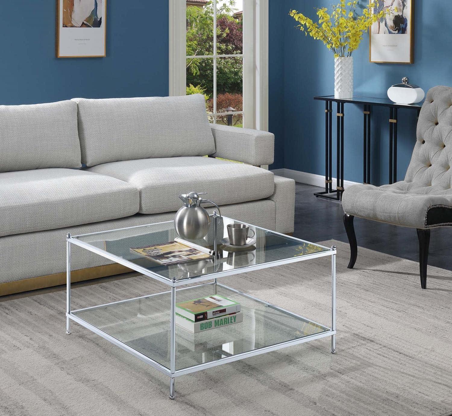 Royal Crest 32" Square Chrome & Glass Coffee Table