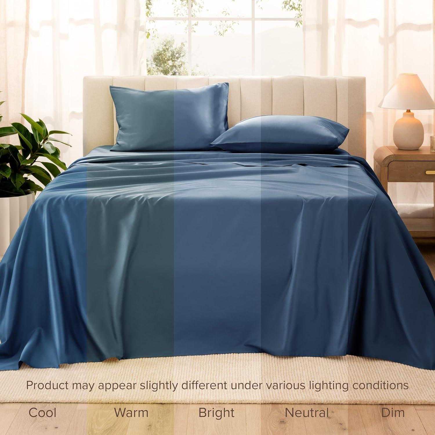 400 Thread Count Organic Cotton Sateen Bering Sea 3 Piece Twin XL Bed Sheet Set by Bare Home