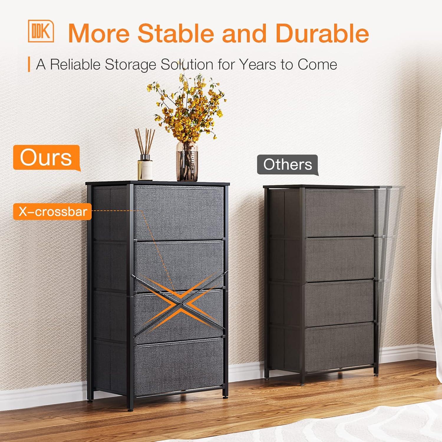 ODK Dresser for Bedroom with 4 Storage Drawers, Small Dresser Chest of Fabric Drawers with Sturdy Steel Frame, Wood Top, Dark Grey