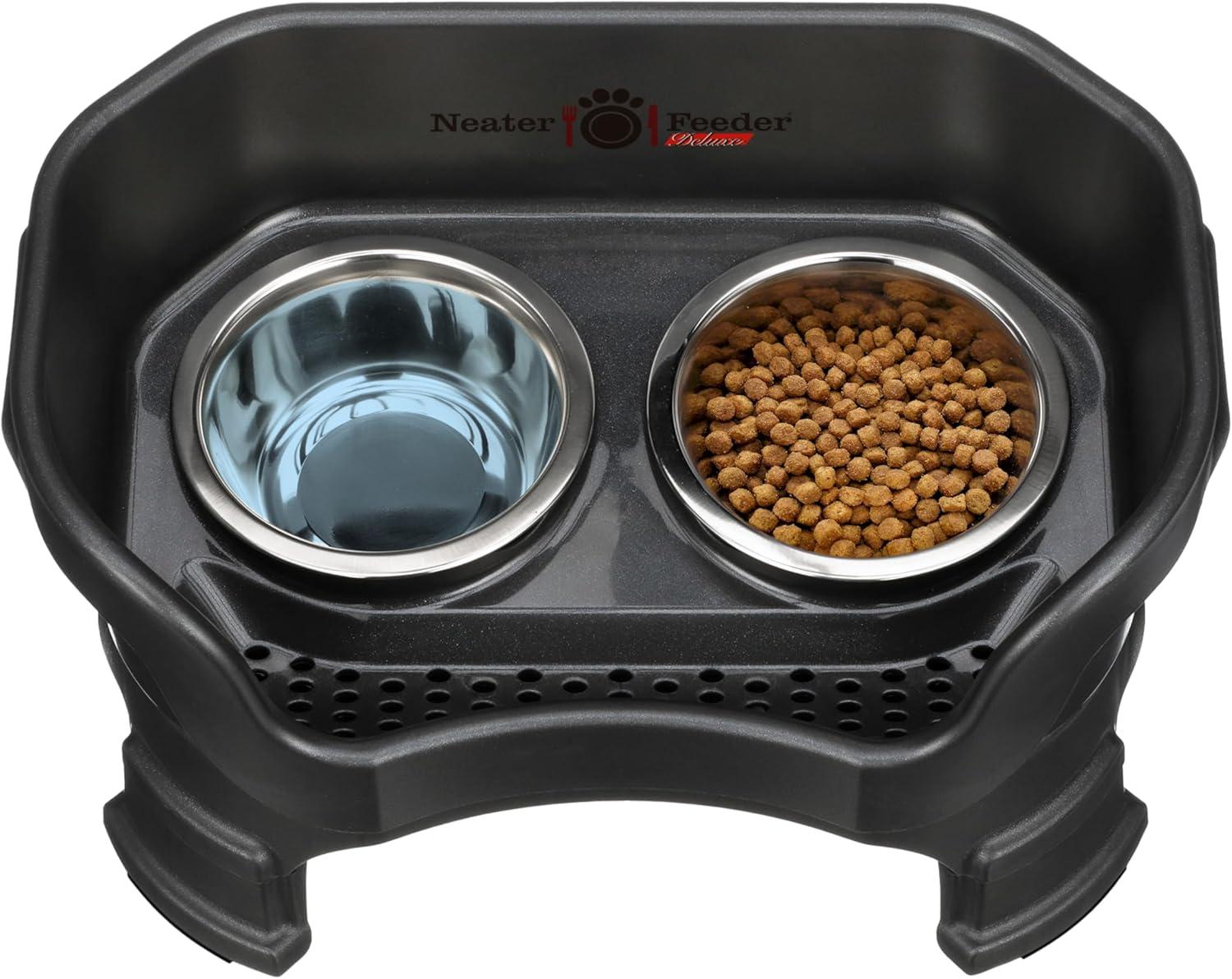 Neater Pets Neater Feeder Deluxe With Leg Extensions Mess-Proof Elevated Food & Water Bowls for Small Dogs, Midnight Black