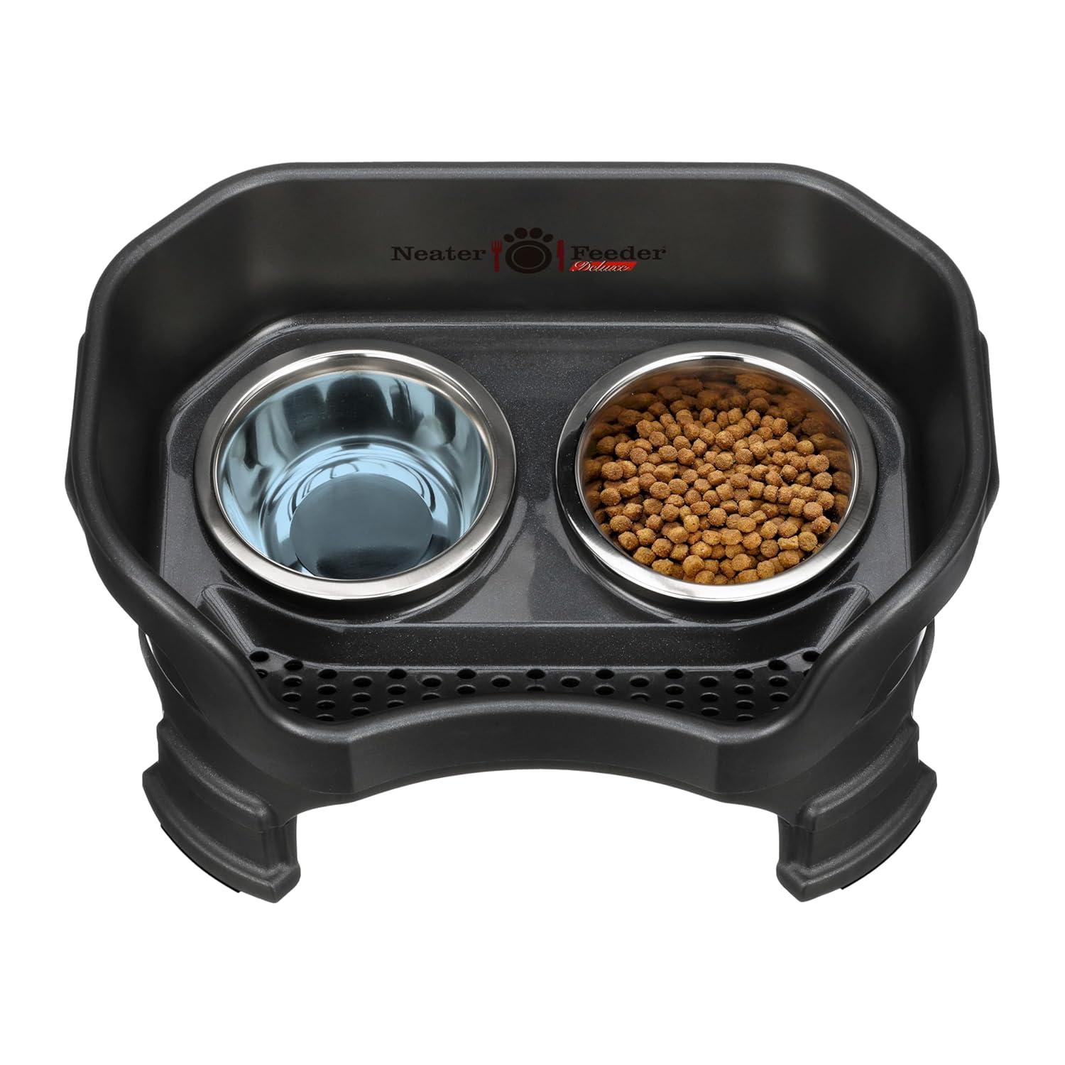 Neater Pets Neater Feeder Deluxe With Leg Extensions Mess-Proof Elevated Food & Water Bowls for Small Dogs, Midnight Black