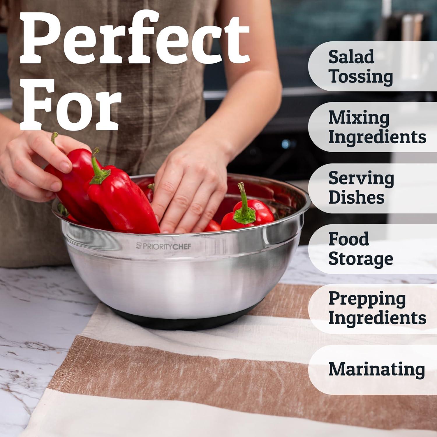 FAST APPLIANCES LLC 6Pc Large Mixing Bowls With Lids Set With Non-Slip Bases, Stainless Steel Mixing Bowl Set, 6 Airtight Lids And 3 Graters, Black