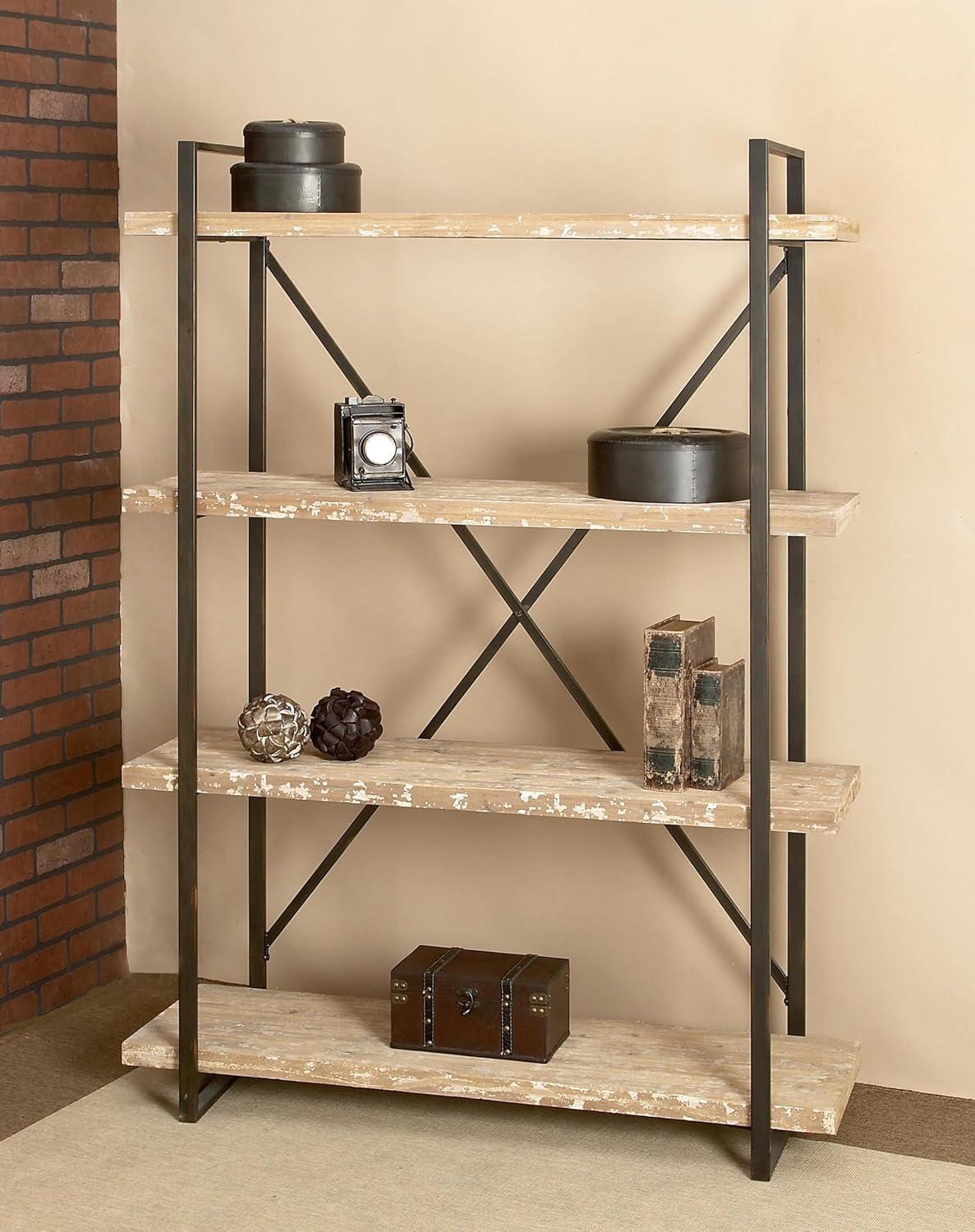 67" Tall Industrial Metal and Wood Bookshelf Brown - Olivia & May