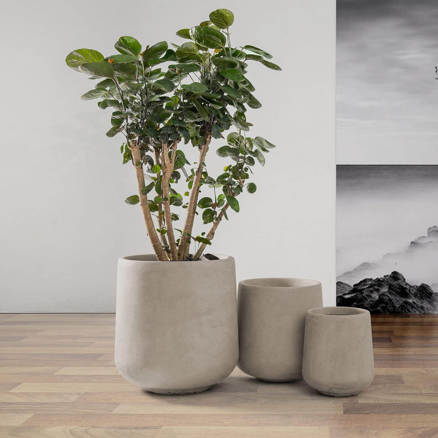 Weathered Concrete Round Planter Set with Drainage Holes