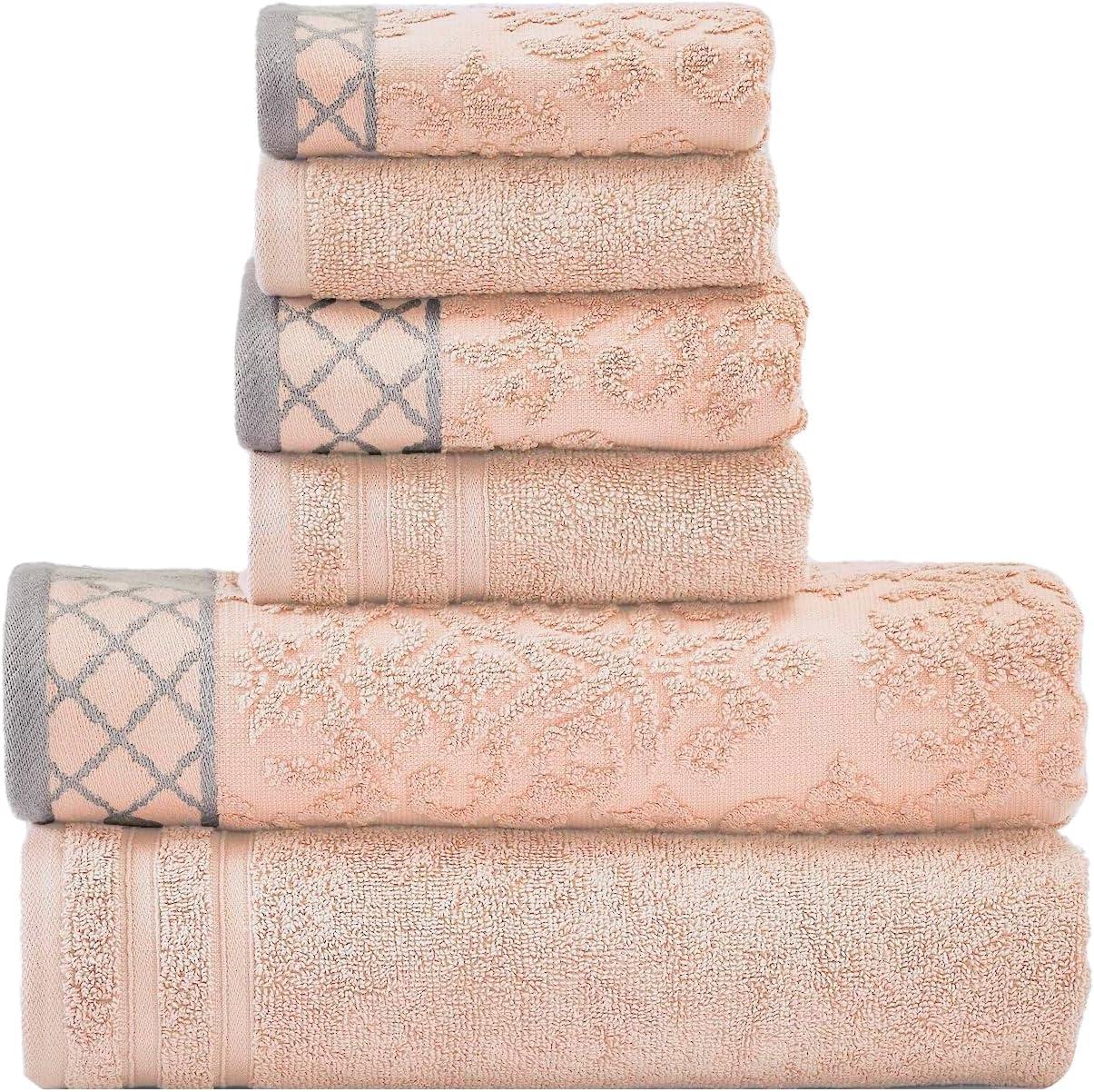 Modern Threads Modern Threads 6-Piece Damask Jacquard/Solid Ultra Soft 550GSM 100% Combed Cotton Towel Set with Embellished Borders
