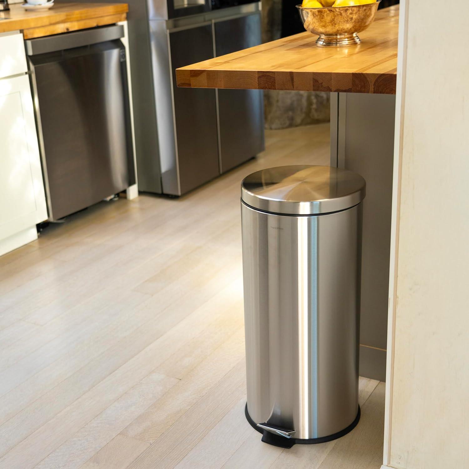 happimess Oscar 8-Gallon Step-Open Trash Can with FREE Mini Trash Can, Stainless Steel