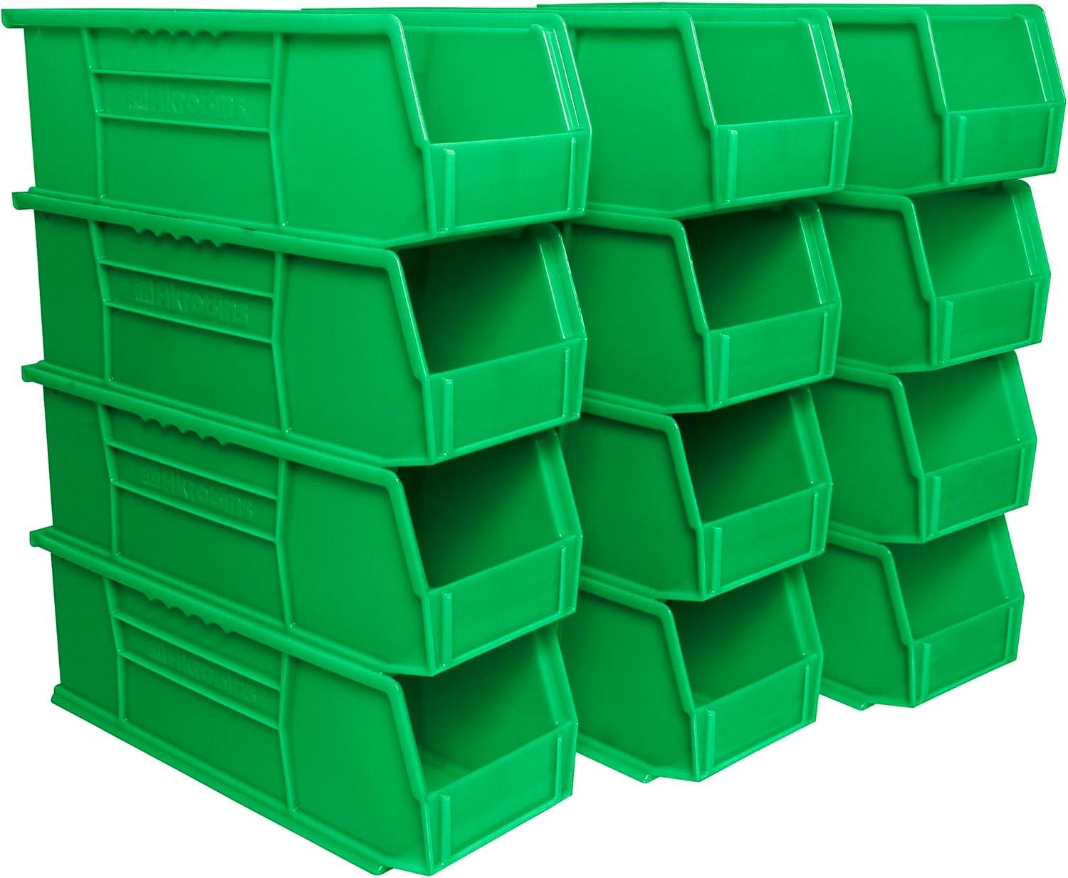 Green Stackable Plastic Storage Bin, 15-Inch