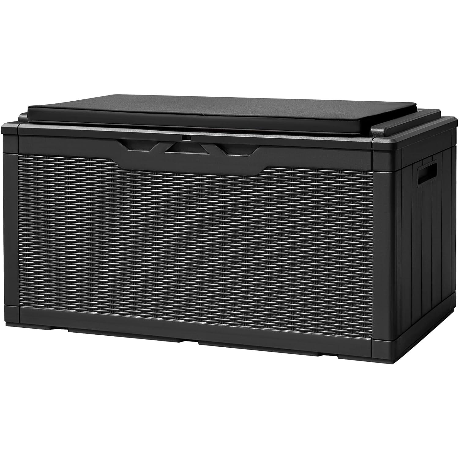 Homall 100 Gallon Outdoor Patio Box Deck Plastic Resin Storage Box Backyard, Black