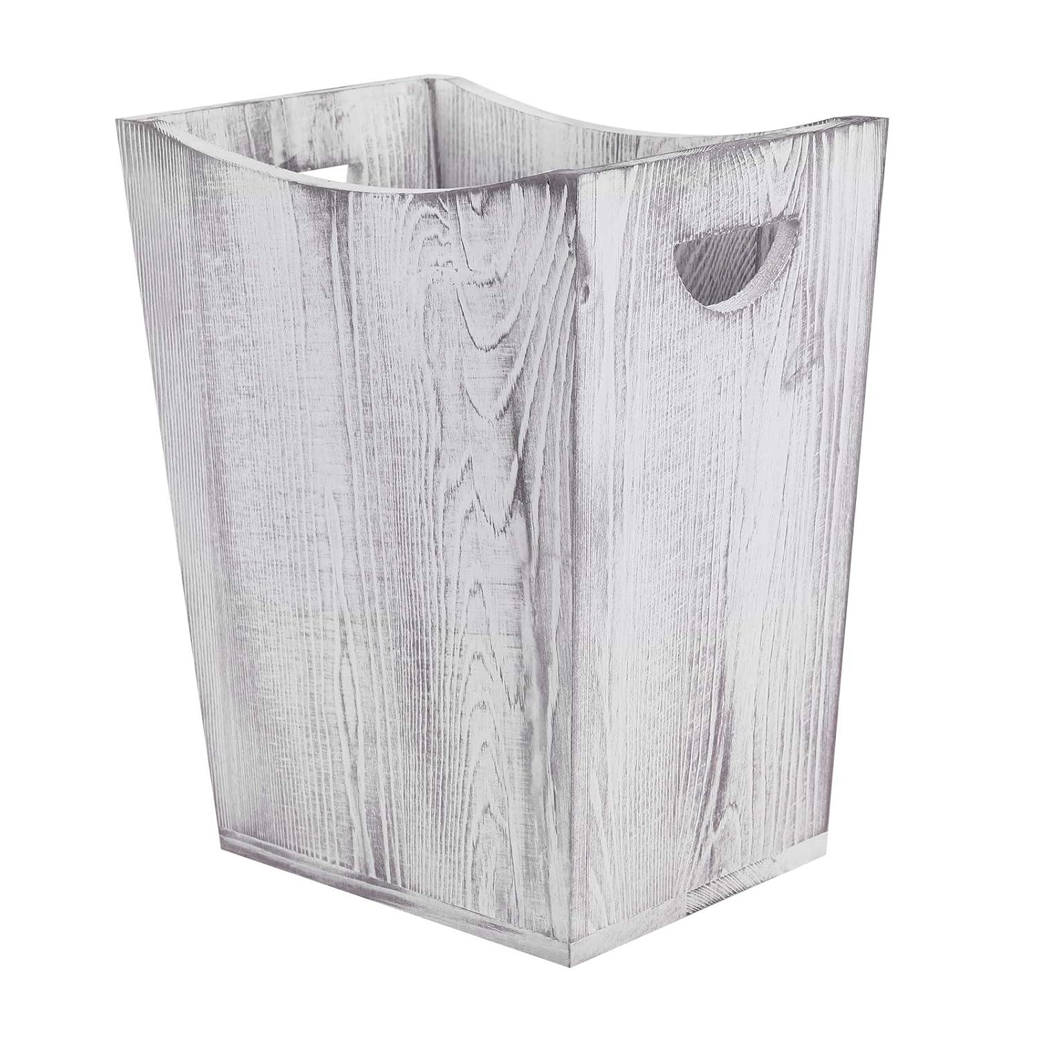 2-Gallon Farmhouse Style Wood Wastebaskets,Grayish-white