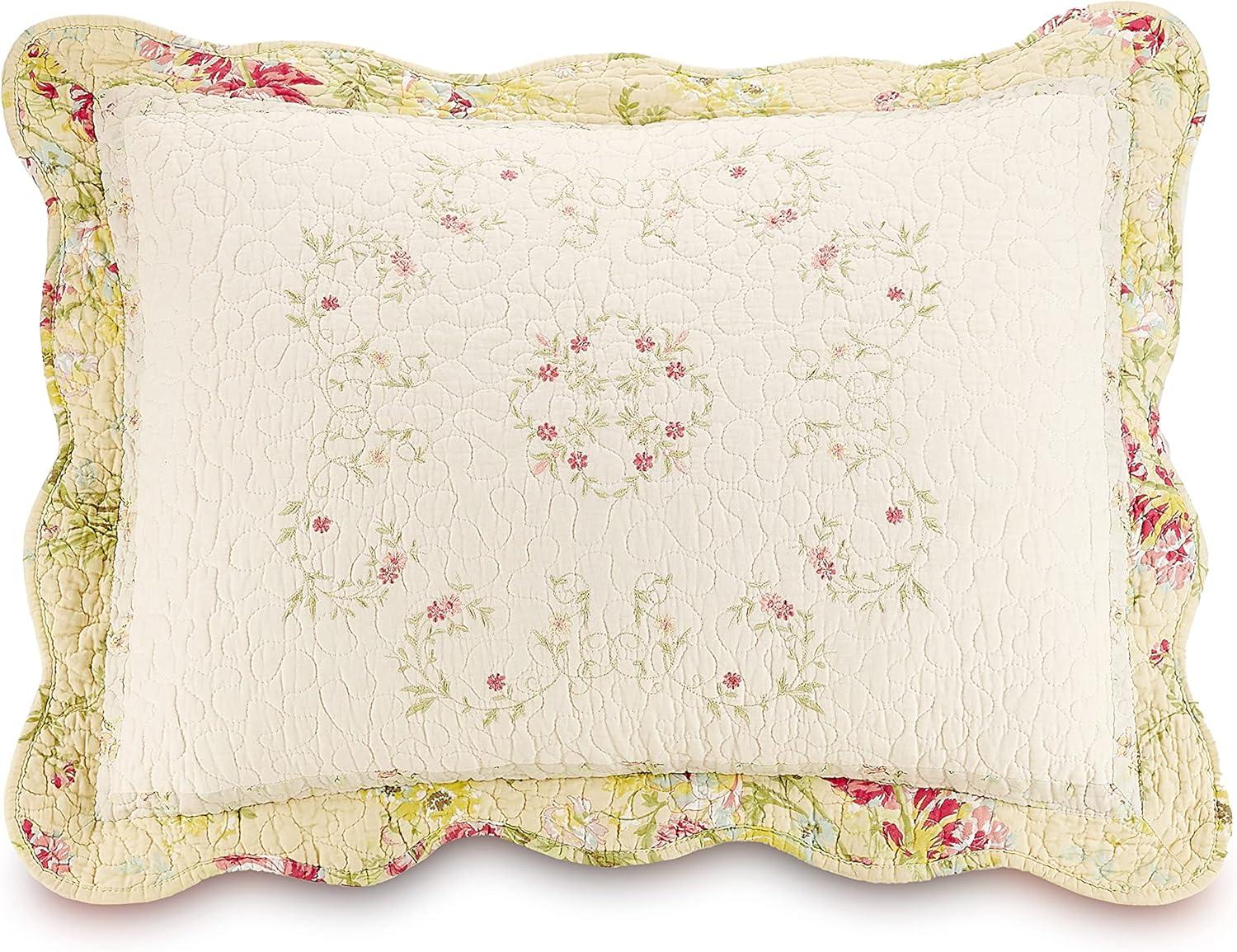 Standard Yellow Embroidered Cotton Floral Sham