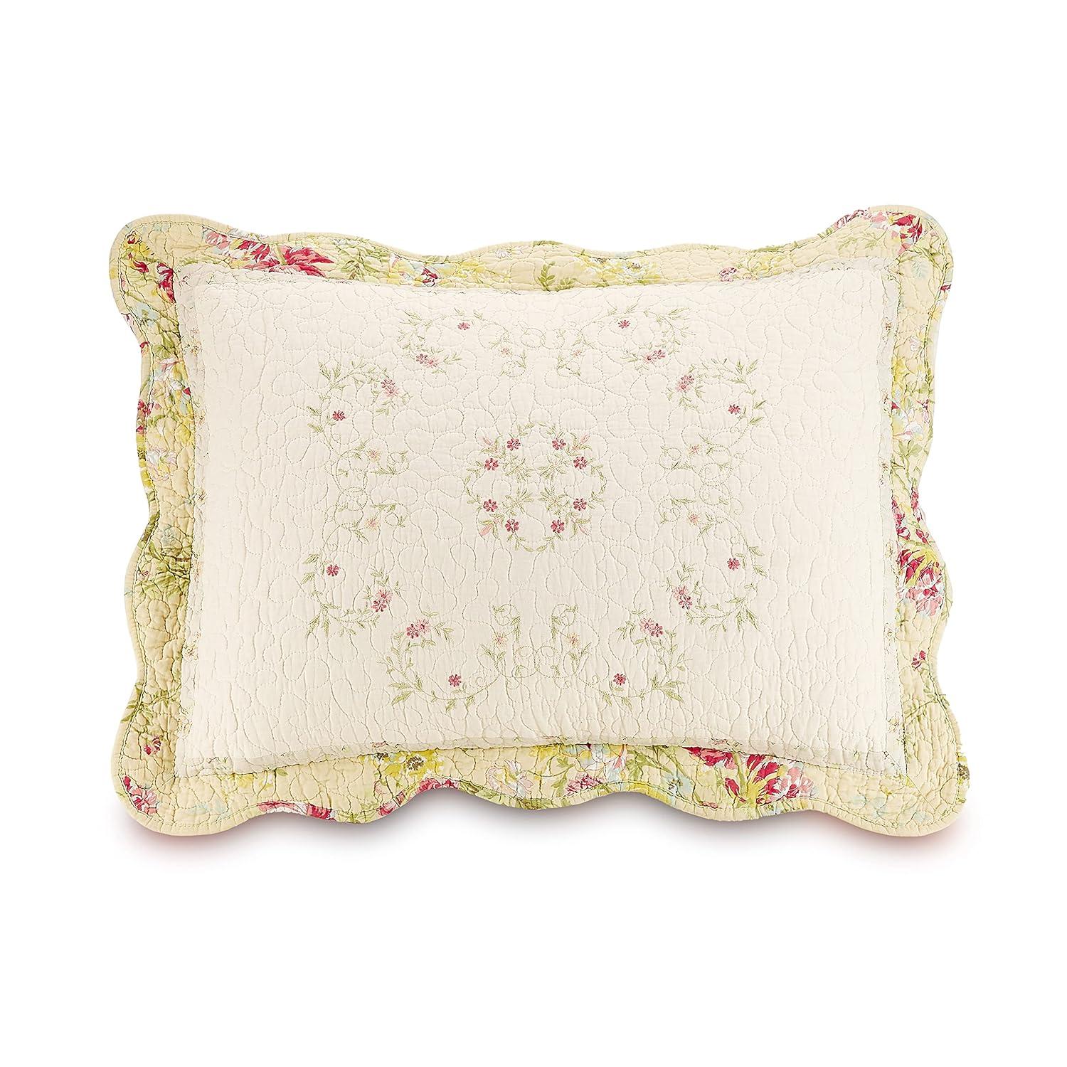 Queen Prairie Bloom Bedspread Yellow - Mary Jane's Home: Cotton Floral Bedding, Machine Washable, 140 Thread Count