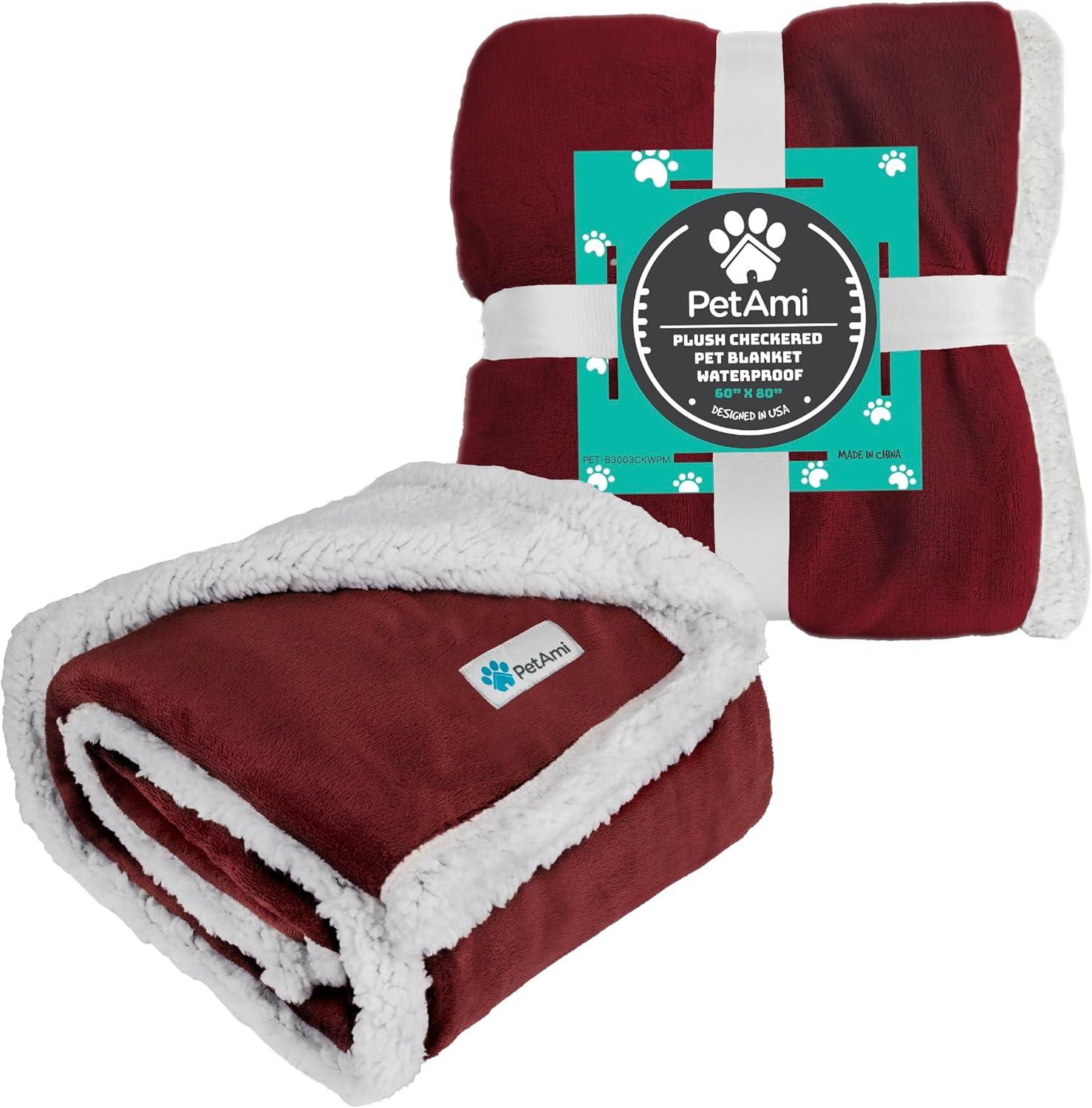 PetAmi Waterproof Dog Blanket for Bed Couch Sofa Cover, Reversible Faux Shearling Fleece Pet Throw