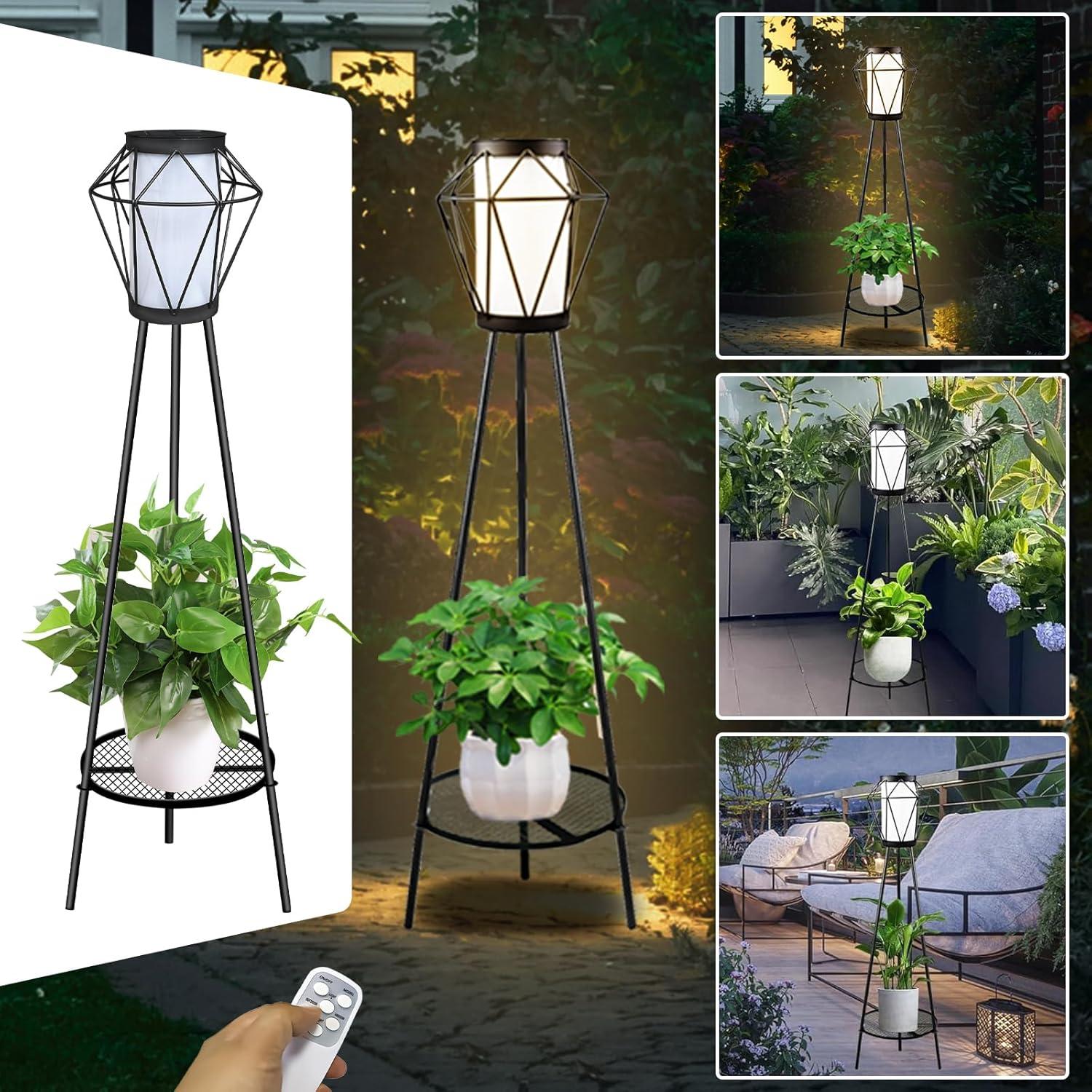TOOTOO STAR Solar Floor Lamp 2 Piece Set, 35.5" High Solar Outdoor Lights with Plant Holder for Garden Patio Deck Porch Patio Decorative Lighting