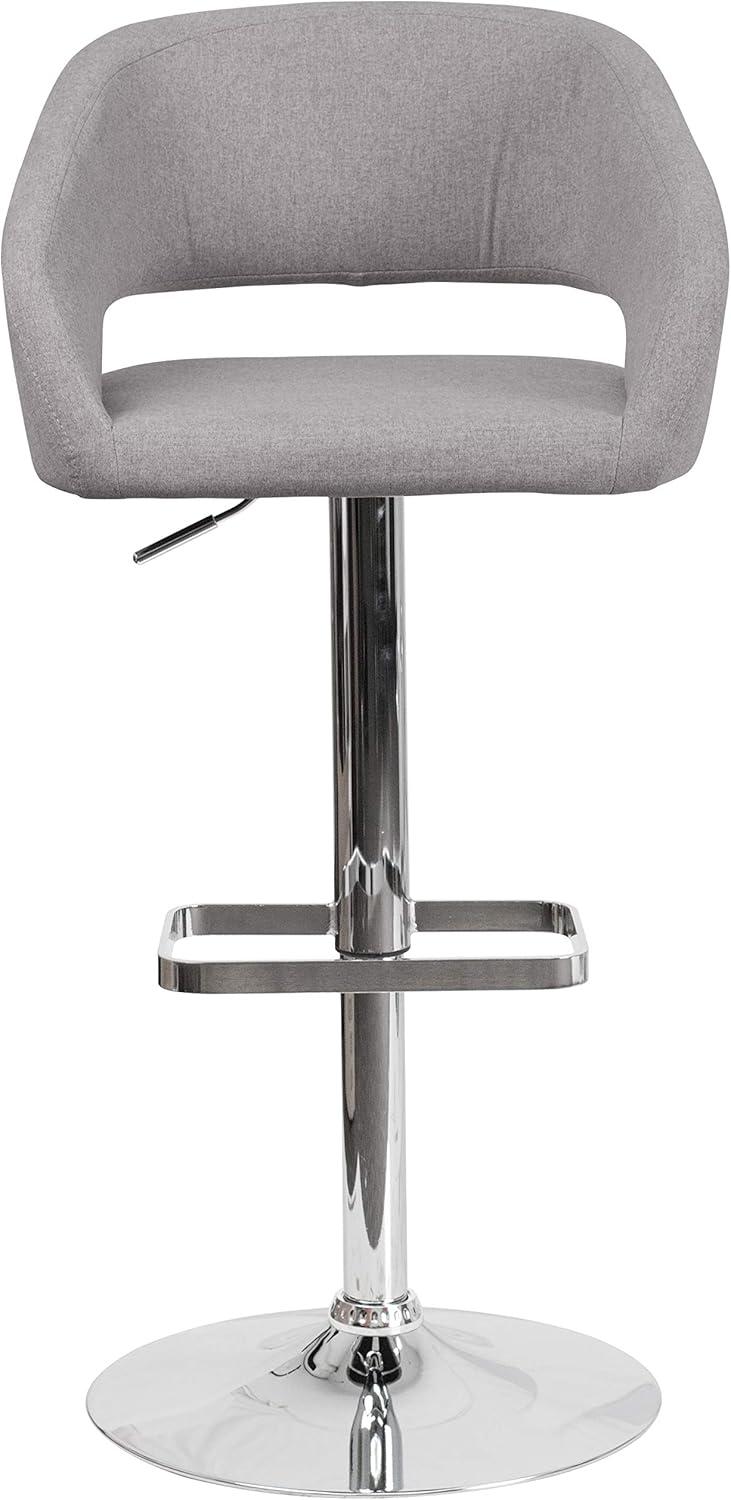 Erik Contemporary Gray Fabric Swivel Barstool with Adjustable Height and Chrome Base