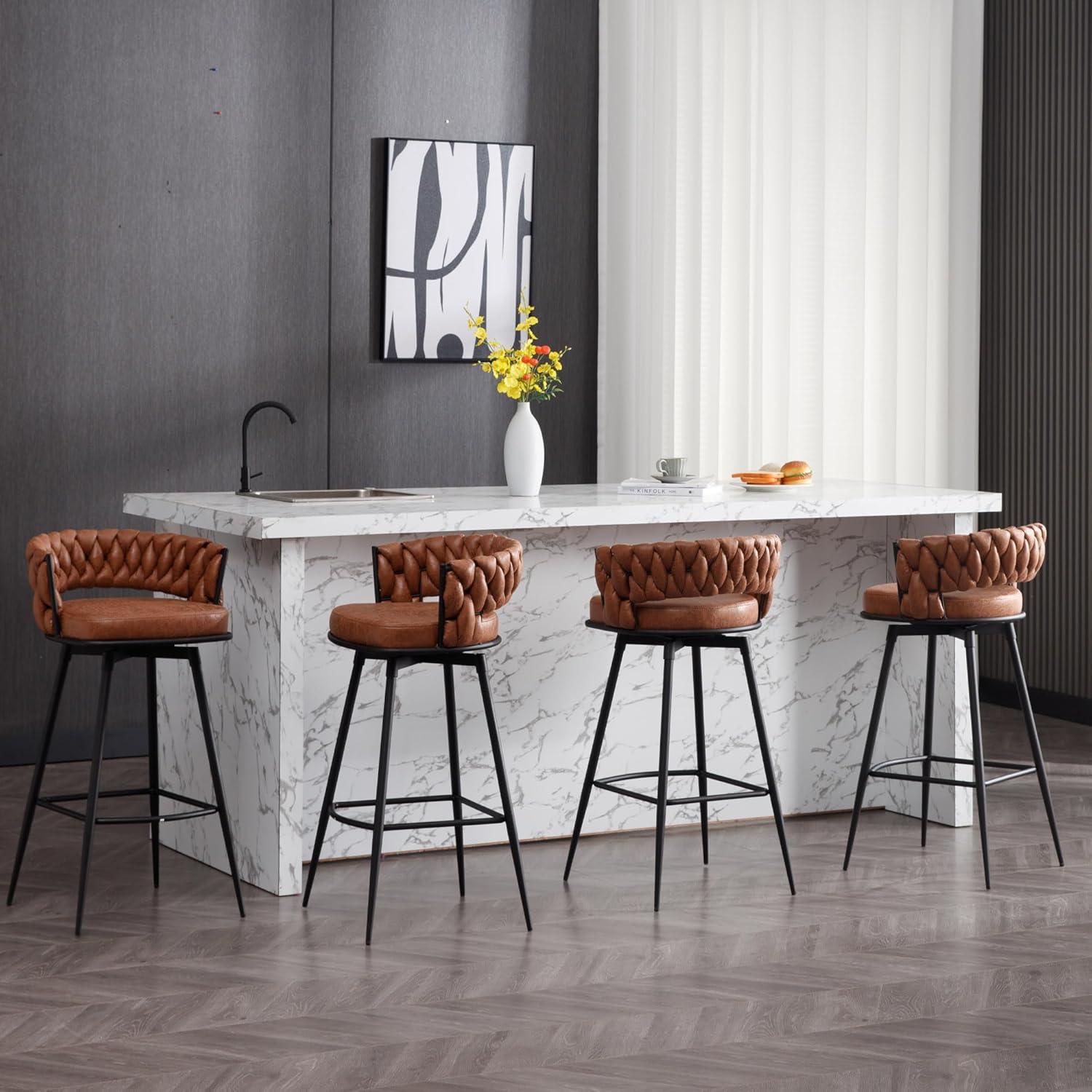 Upholstered Suede Fabric  360° Swivel High Bar Stool