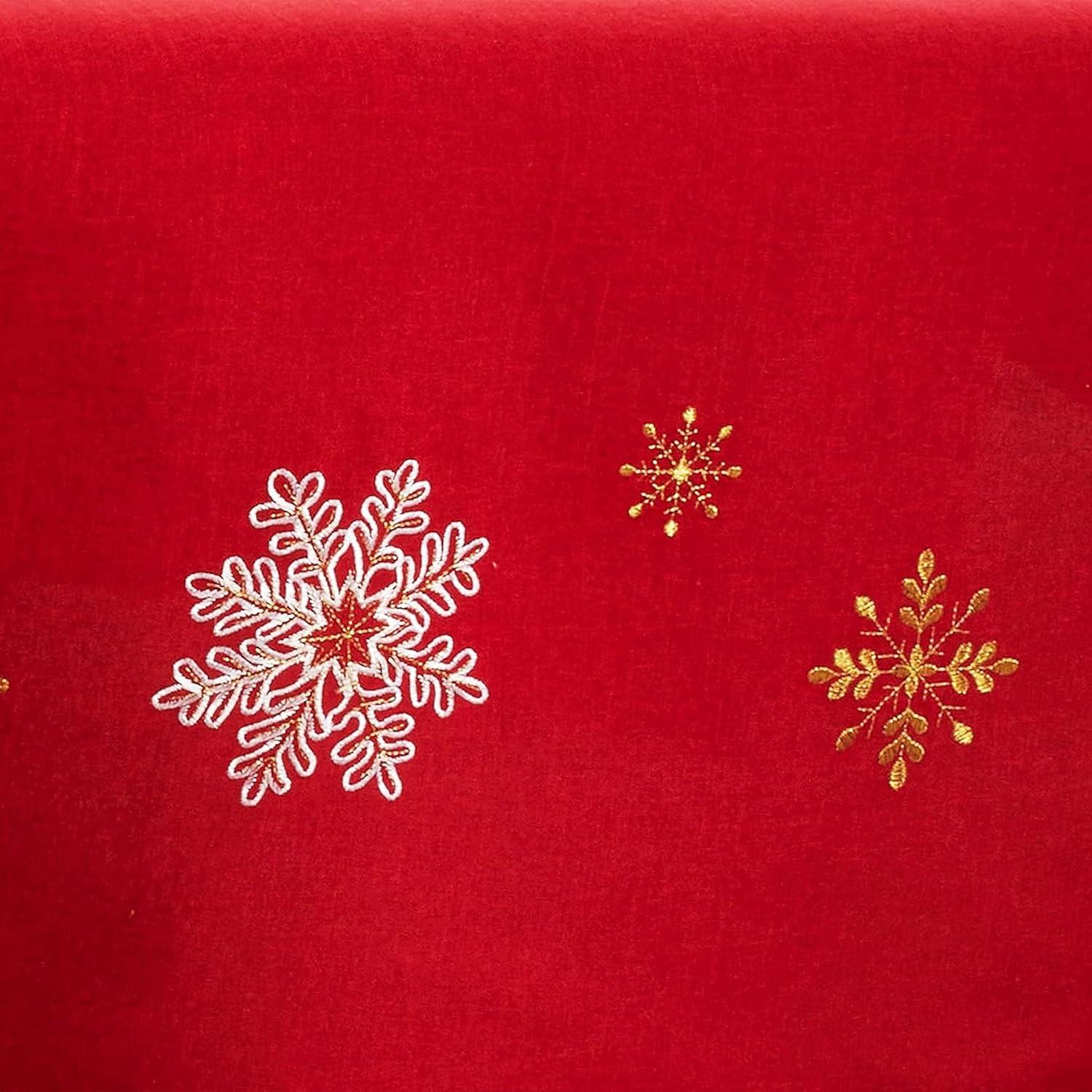 Red Embroidered Snowflake Polyester Holiday Table Runner