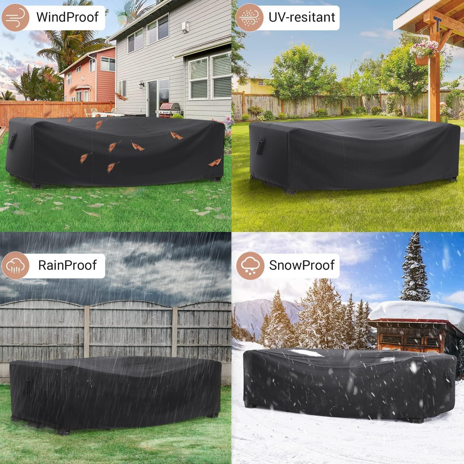 Black Heavy Duty Waterproof Patio Furniture Cover with Click-Close Straps