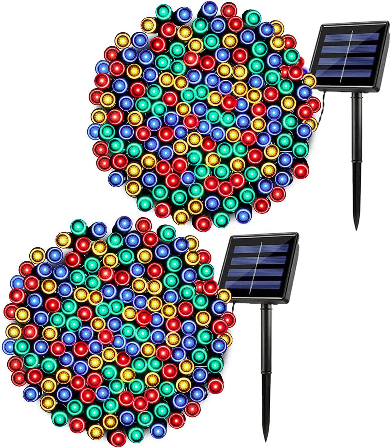 Agvmi 2-Pack Solar Christmas Lights Outdoor Waterproof, 200 LED 72FT Solar Powered String Lights with 8 Modes, Solar Fairy Lights for Xmas Tree Party Wedding Garden Decorations Multi-Colored