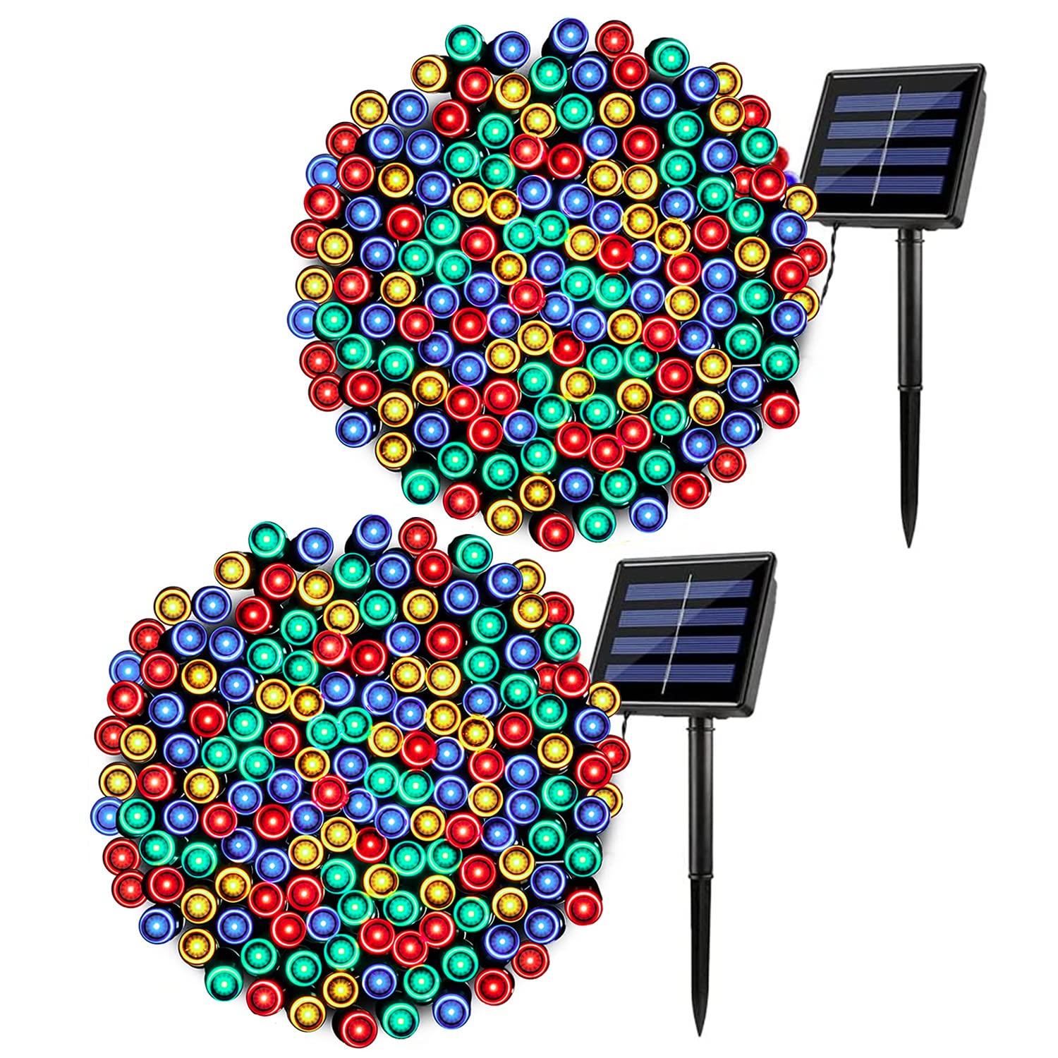 Agvmi 2-Pack Solar Christmas Lights Outdoor Waterproof, 200 LED 72FT Solar Powered String Lights with 8 Modes, Solar Fairy Lights for Xmas Tree Party Wedding Garden Decorations Multi-Colored
