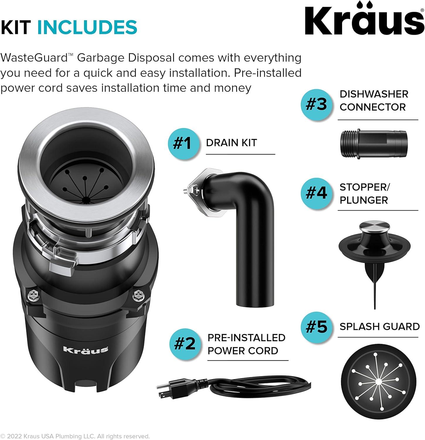 Kraus WasteGuard High-Speed 1/2 HP Continuous Feed Garbage Disposal