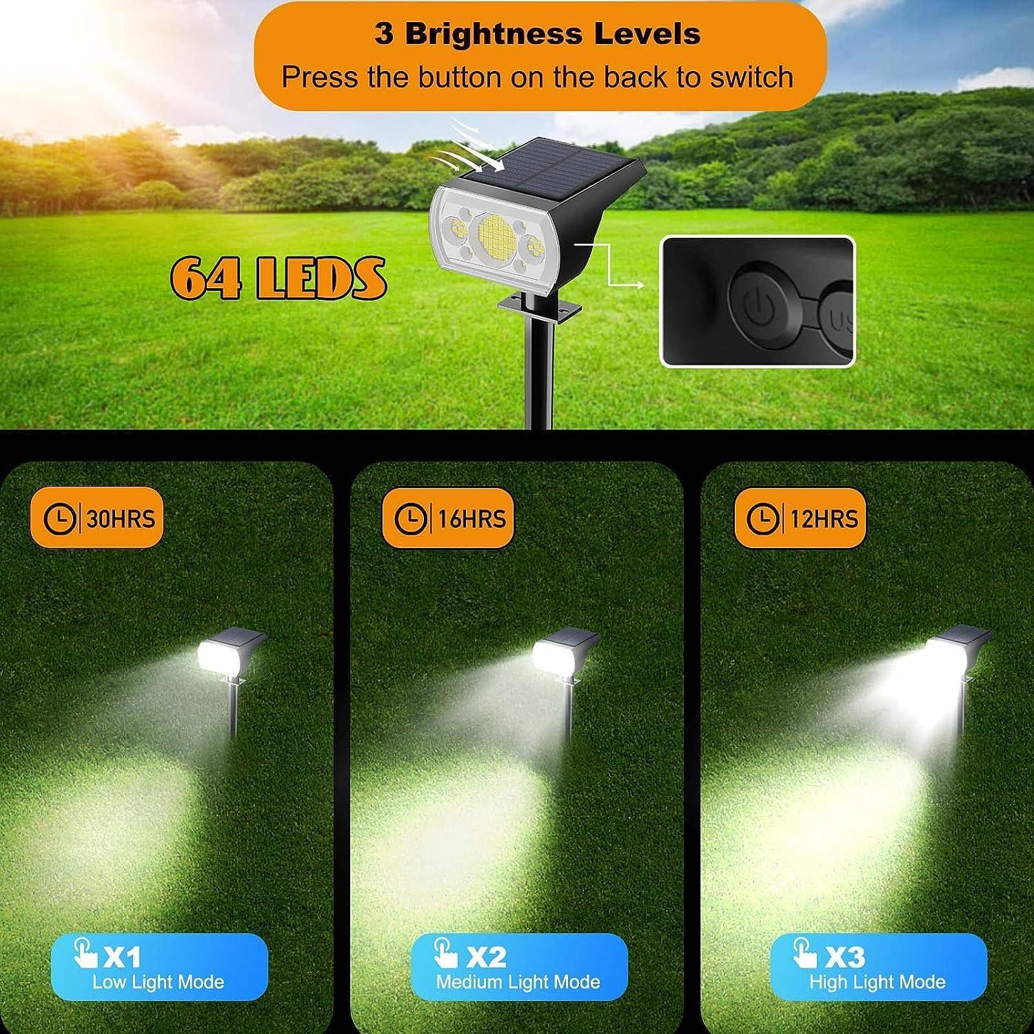 4 Pack Solar Spotlight Outdoor, 64 LEDs 1000 lumens Solar Outdoor Lights Waterproof, IP66 Solar Lights Outdoor Waterproof Landscape Spot Lights Wall Garden Lights for Yard Outdoor Solar Lights