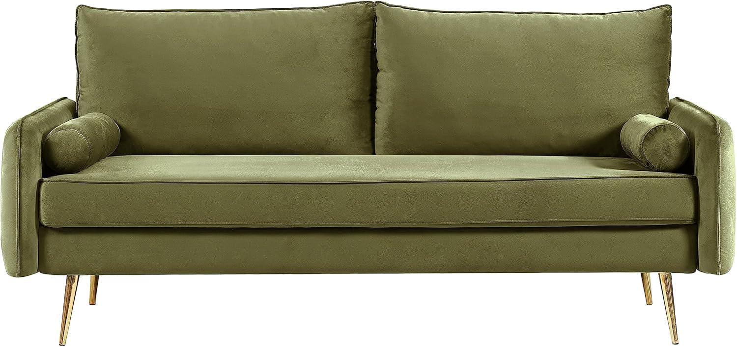 Olive Green Velvet Modern Loveseat with Tapered Legs