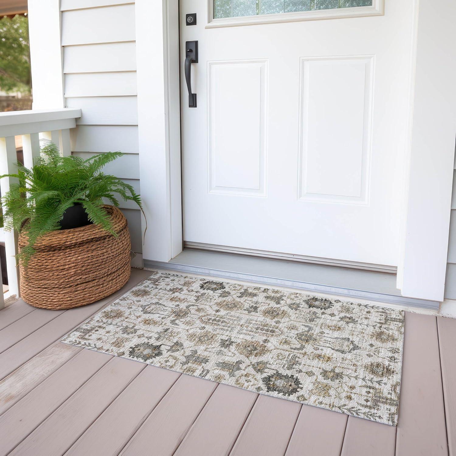 Addison Rugs Chantille Indoor/Outdoor Traditional Oriental Ivory Washable Rectangle Rug, 1'8" x 2'6"