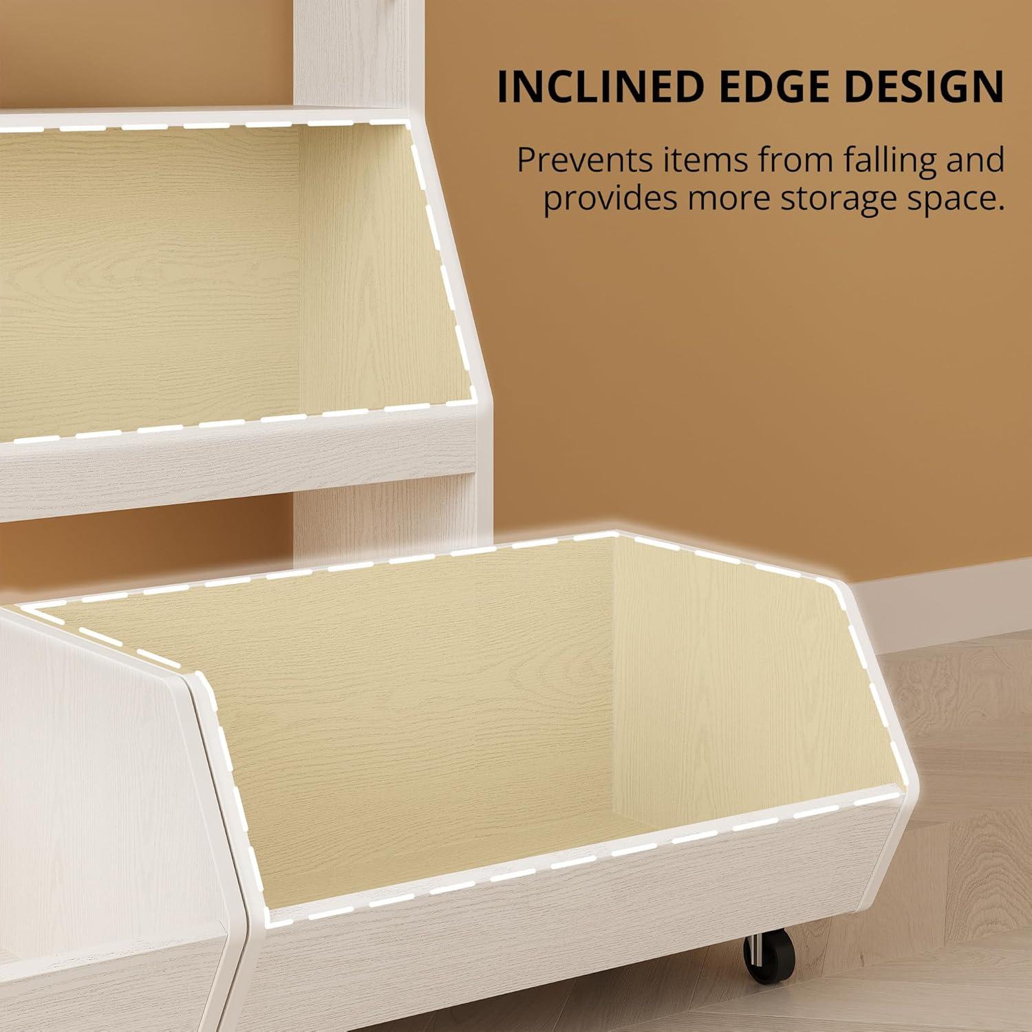 IRONCK Toy Storage Organizer, Kids Bookshelf with 2 Movable Cubby Drawers, Top Toy Storage with Crossbar, Storage Cabinet for Nursery, Playroom, White