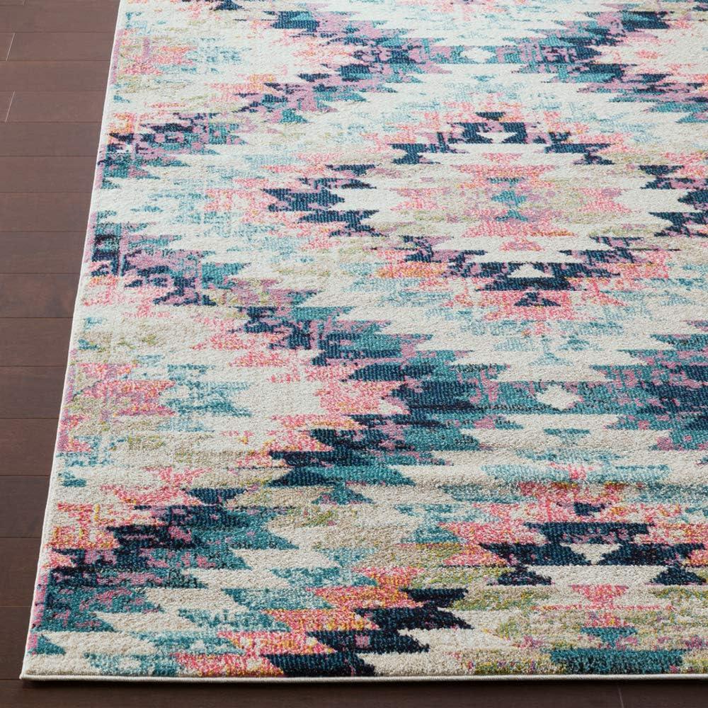 Teal and Multicolor Southwestern Rectangular Area Rug, 3'11" x 5'7"