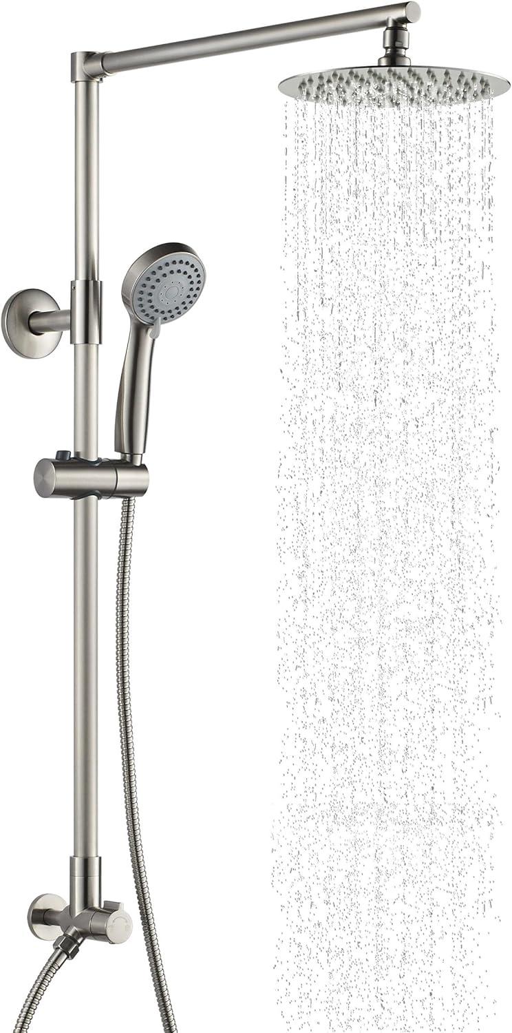 Fennocasa Polaris Elite Rain Shower System, 8” Rainfall Shower Head, 2.5 GPM Brushed Nickel