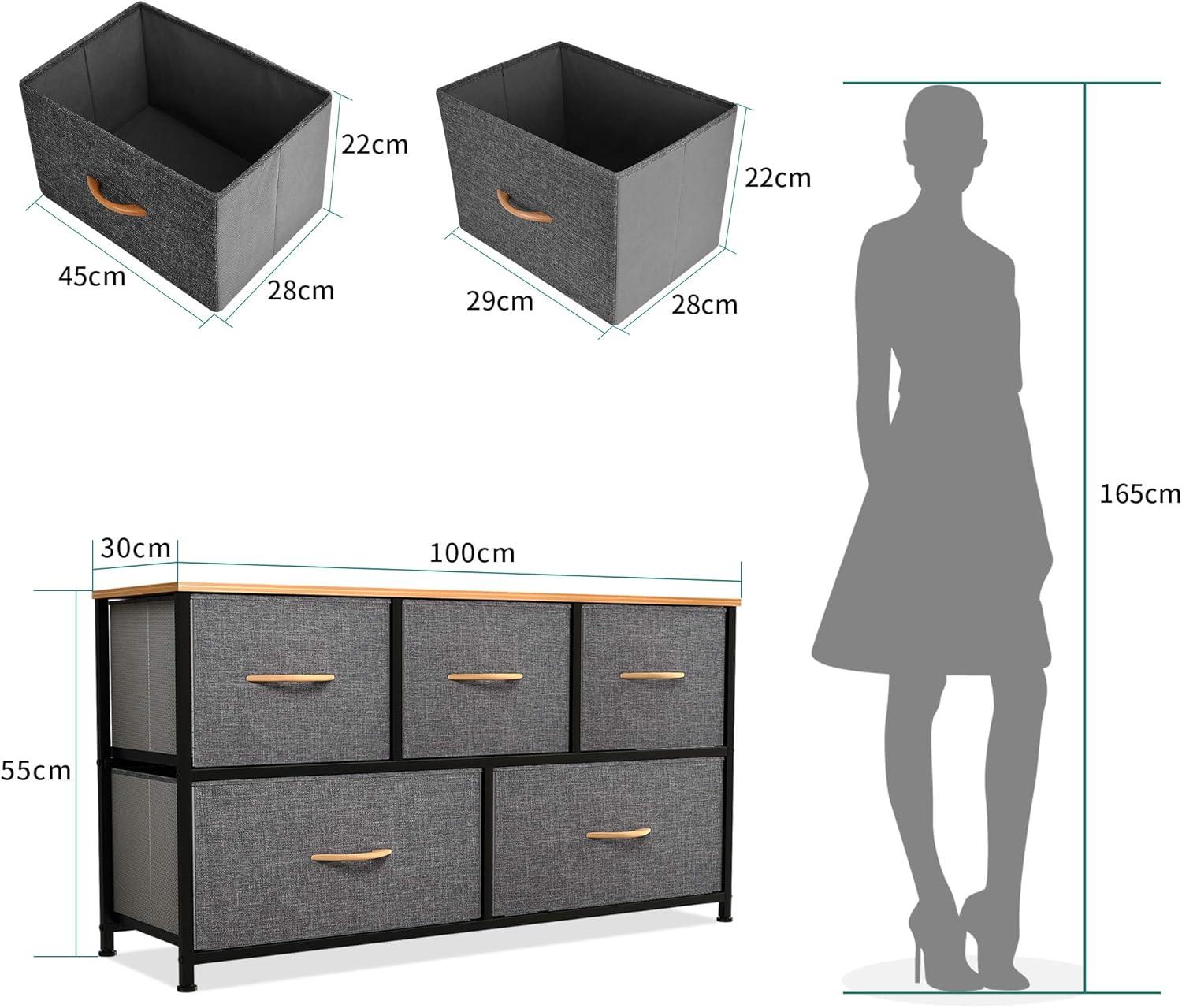 Cool Gray Fabric and Metal Nursery Dresser with Wooden Top