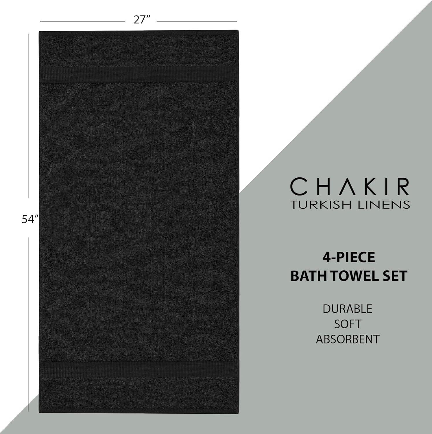 Luxury Hotel & Spa Ultra Soft Hand Towels 100% Turkish Cotton - Black - Set of 4