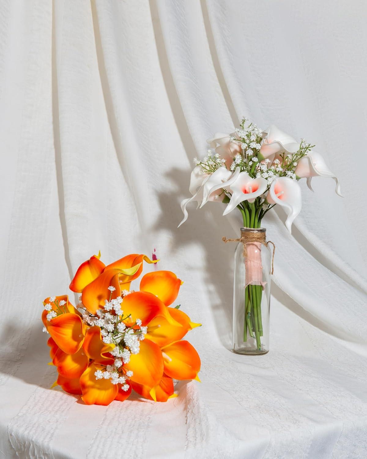 DuHouse 20Pcs Artificial Calla Lily Flower Real Touch Latex Flowers for DIY Wedding Bouquet Party Home Decor (White Red)