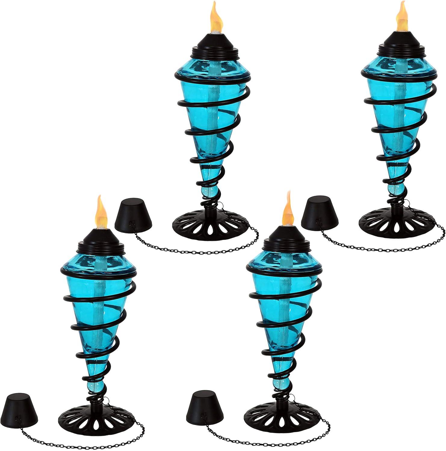 Blue Glass and Metal Swirl Tabletop Torches, Set of 4