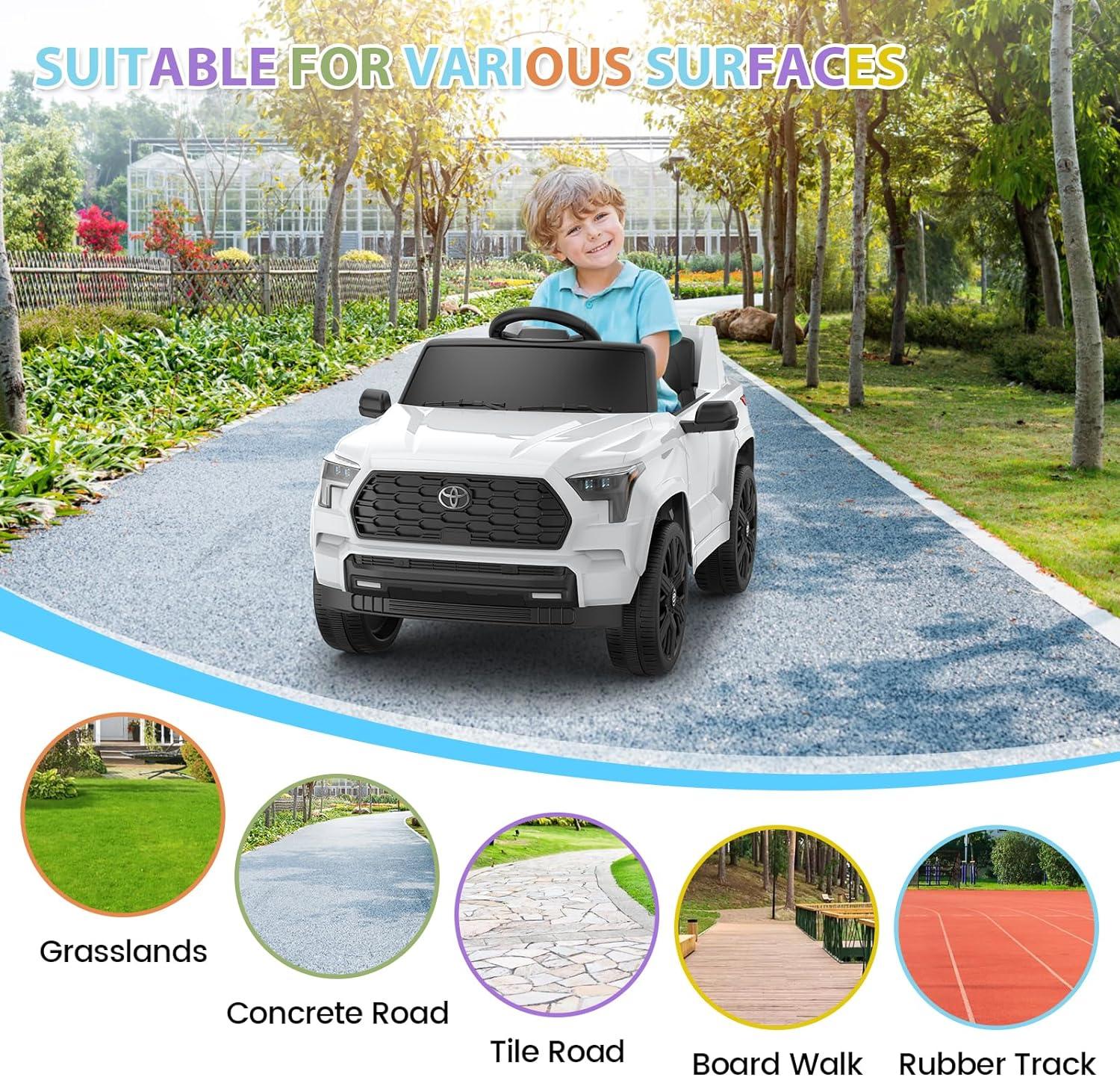 12V Ride on Truck Car, Licensed Toyota Kid Cars Battery Powered Kids Electric Vehicles, Ride on Toys with Remote Control, Spring Suspension, LED Lights, Music, 3 Speeds