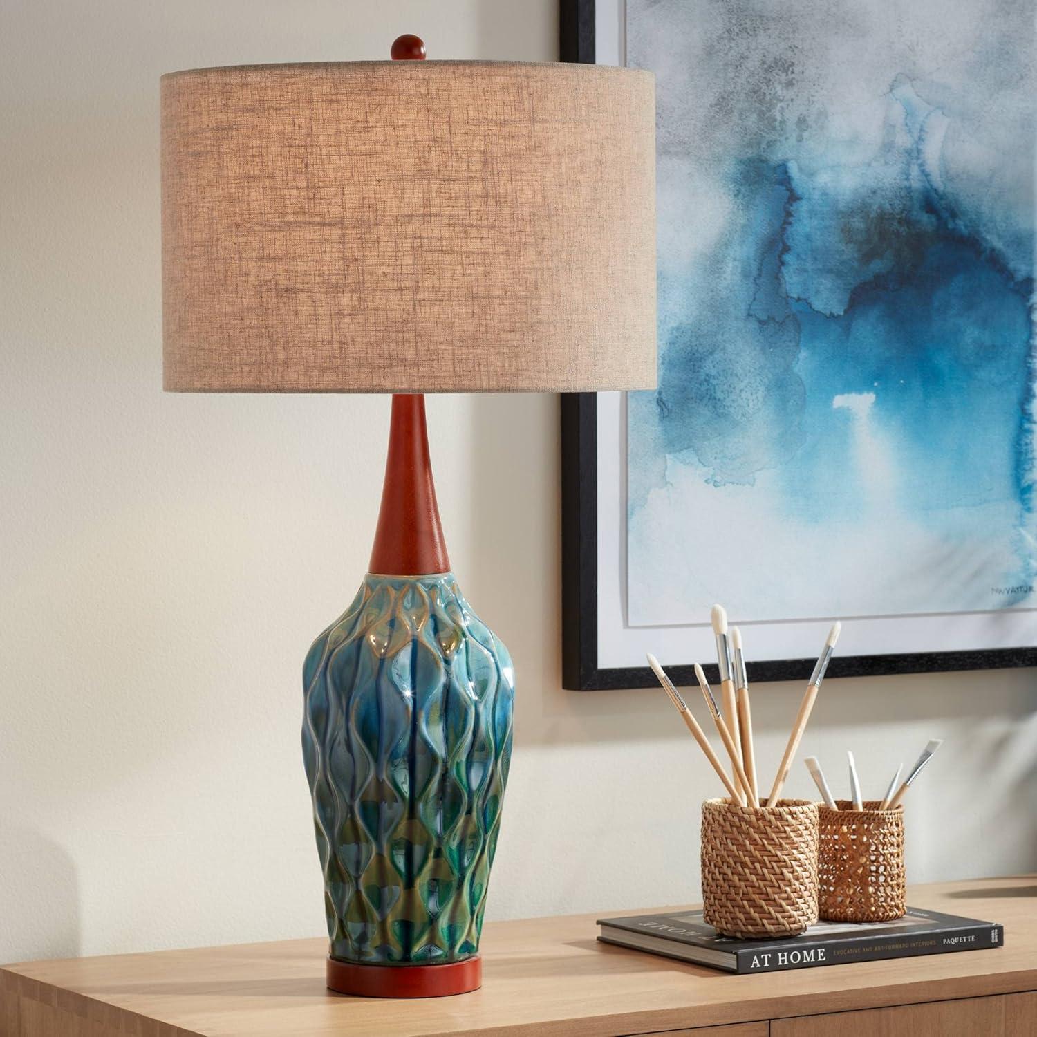 Rocco 30" Blue Teal Ceramic Mid-Century Modern Table Lamp