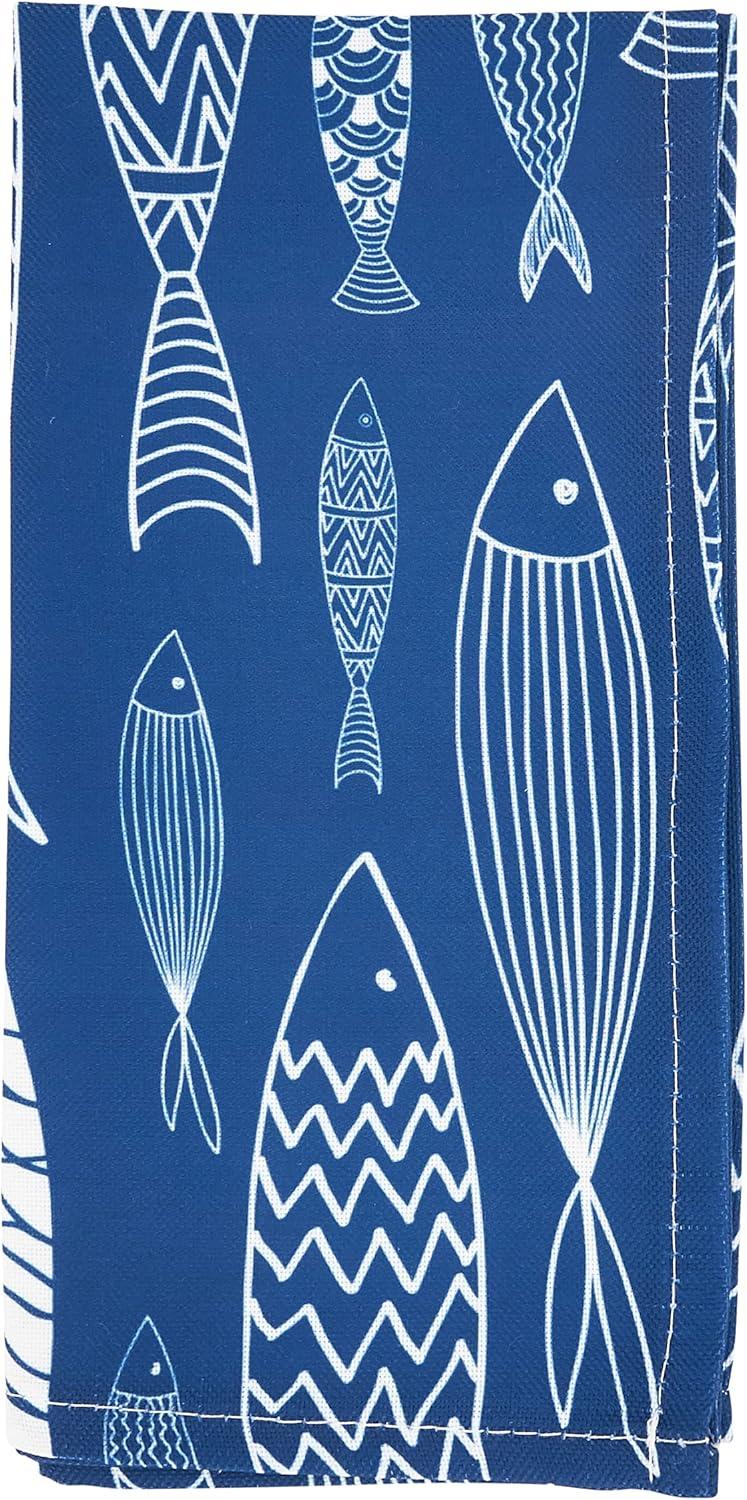 Navy Blue Fish Design Cotton Table Napkins, 20 in, Set of 4