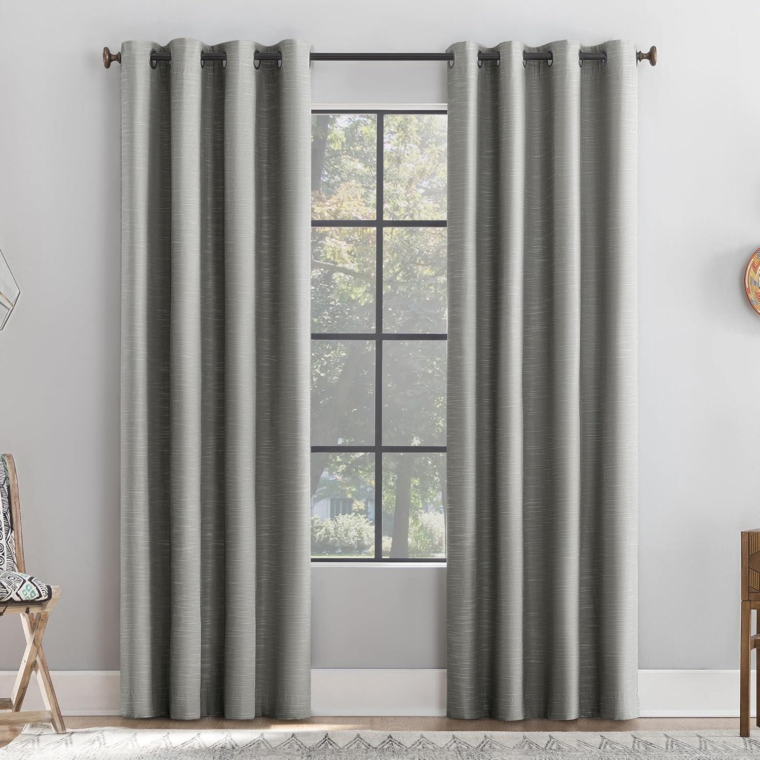 50"x96" Archaeo Total Blackout Textured Linen Blend Grommet Top Curtain Panel Gray: Modern Noise Reduction, Thermal Insulated