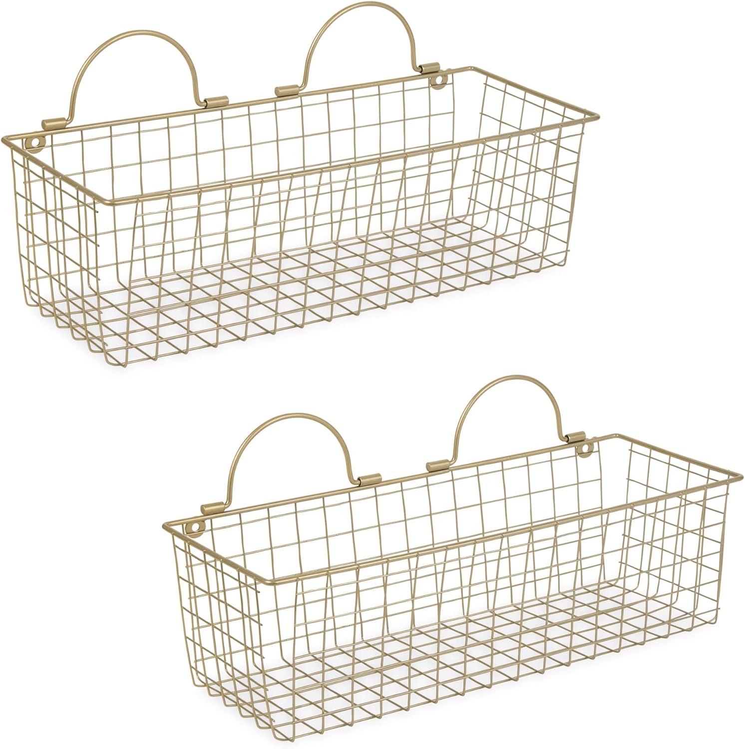 DII Farmhouse Vintage Decor, Wire Wall Basket, Medium, Gold, 2 Piece