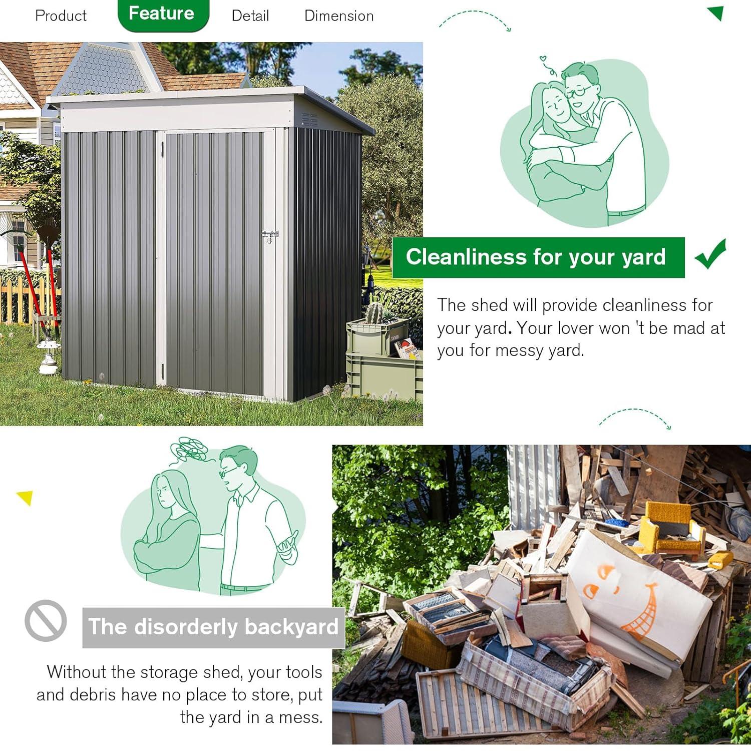 AECOJOY 12' x 10' Outdoor Storage Shed with Lockable Door Patio Metal Garden Storage Building in Dark Gray for Outside