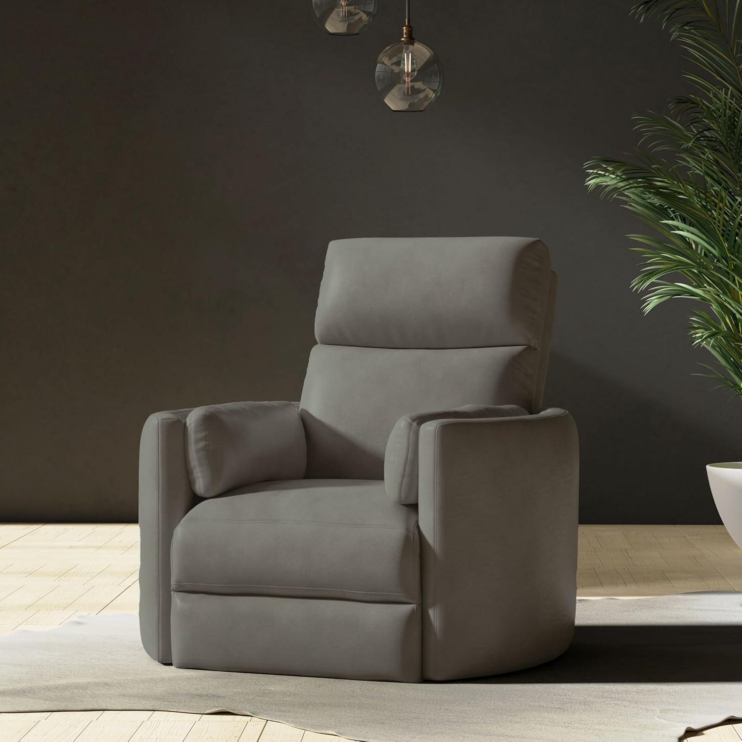 Florence Heron Leather Swivel Wood Recliner