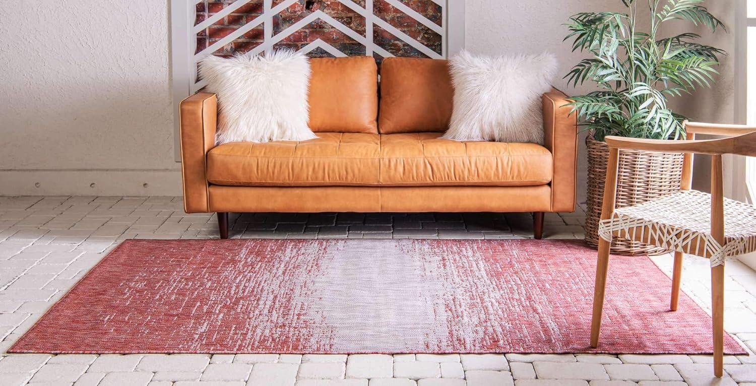 Unique Loom Outdoor Modern Collection Area Rug - Ombre (4' 1" x 6' 1" Rectangle Rust Red/Gray)