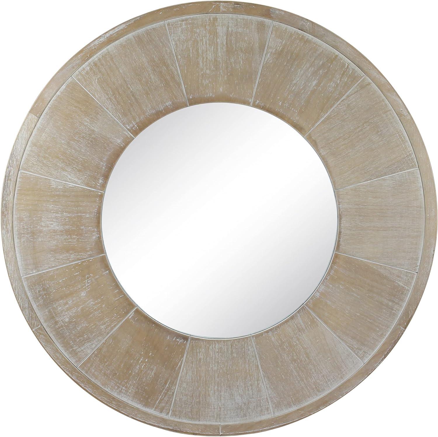 27.5" Round White Wash Wooden Wall Mirror