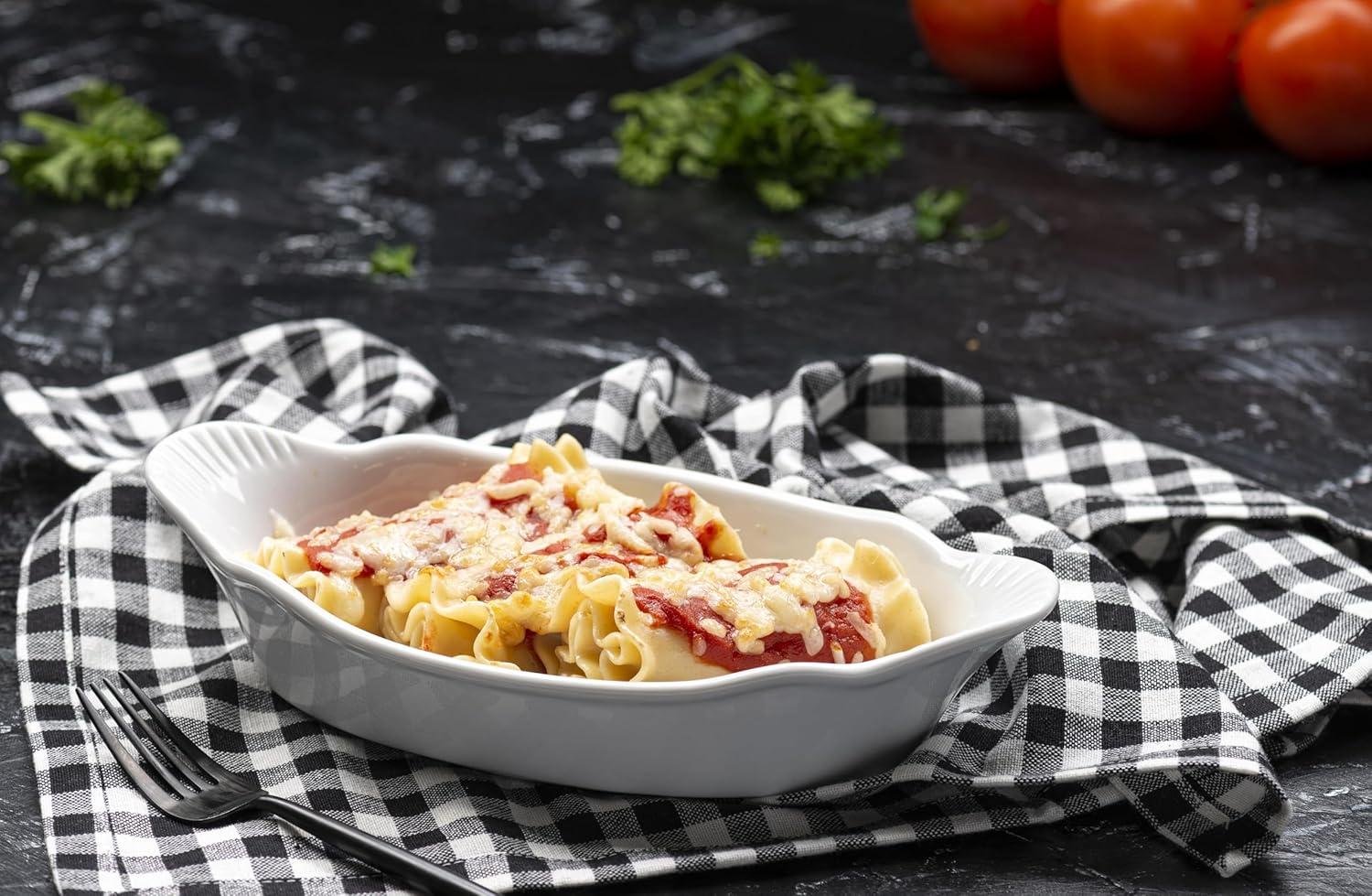 Kook Ceramic Au Gratin Baking Dishes, Set of 6, 18 oz, White 10 in