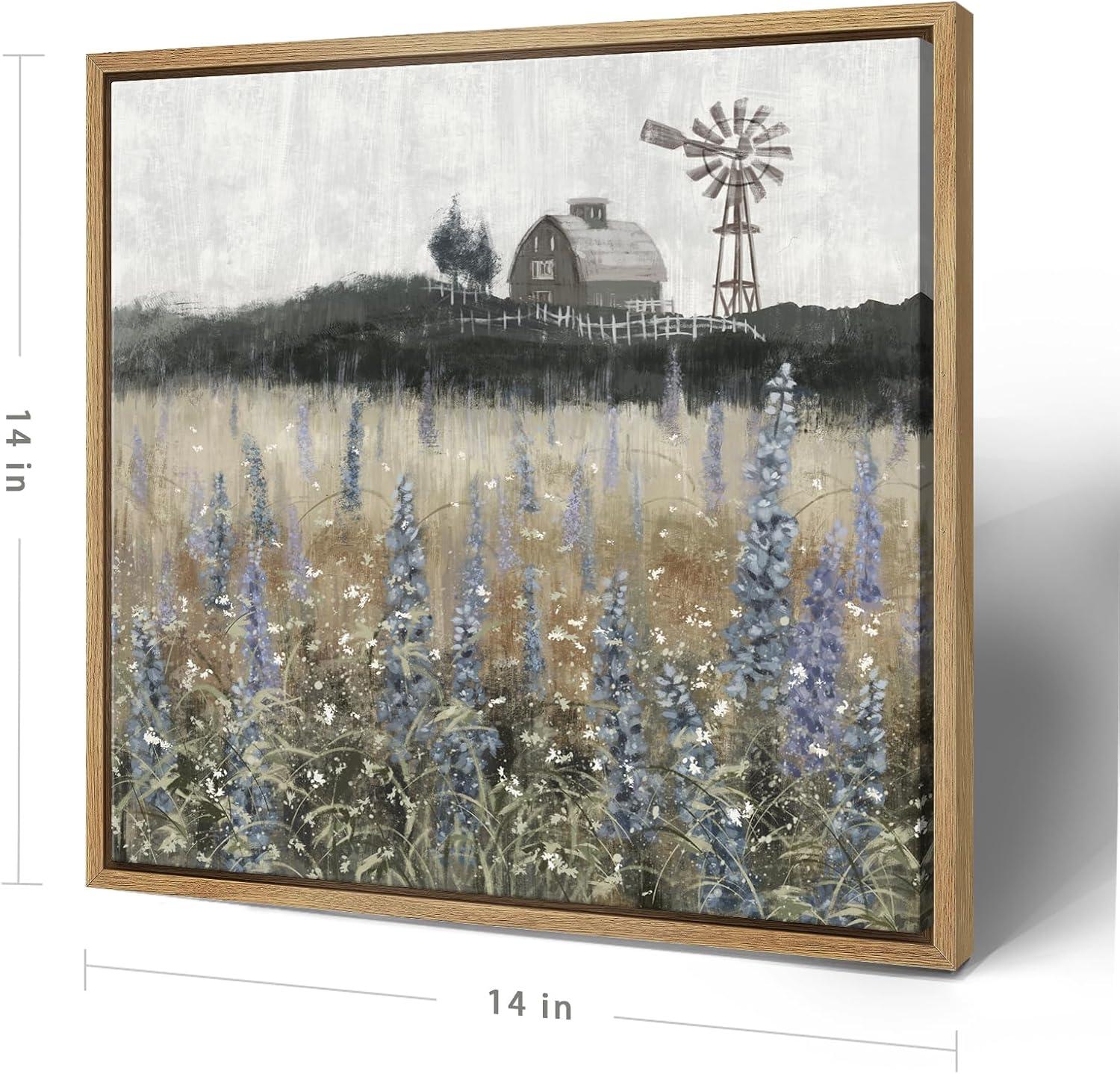 Rustic Countryside Wildflower Field Landscape Canvas Print 14" x 14"