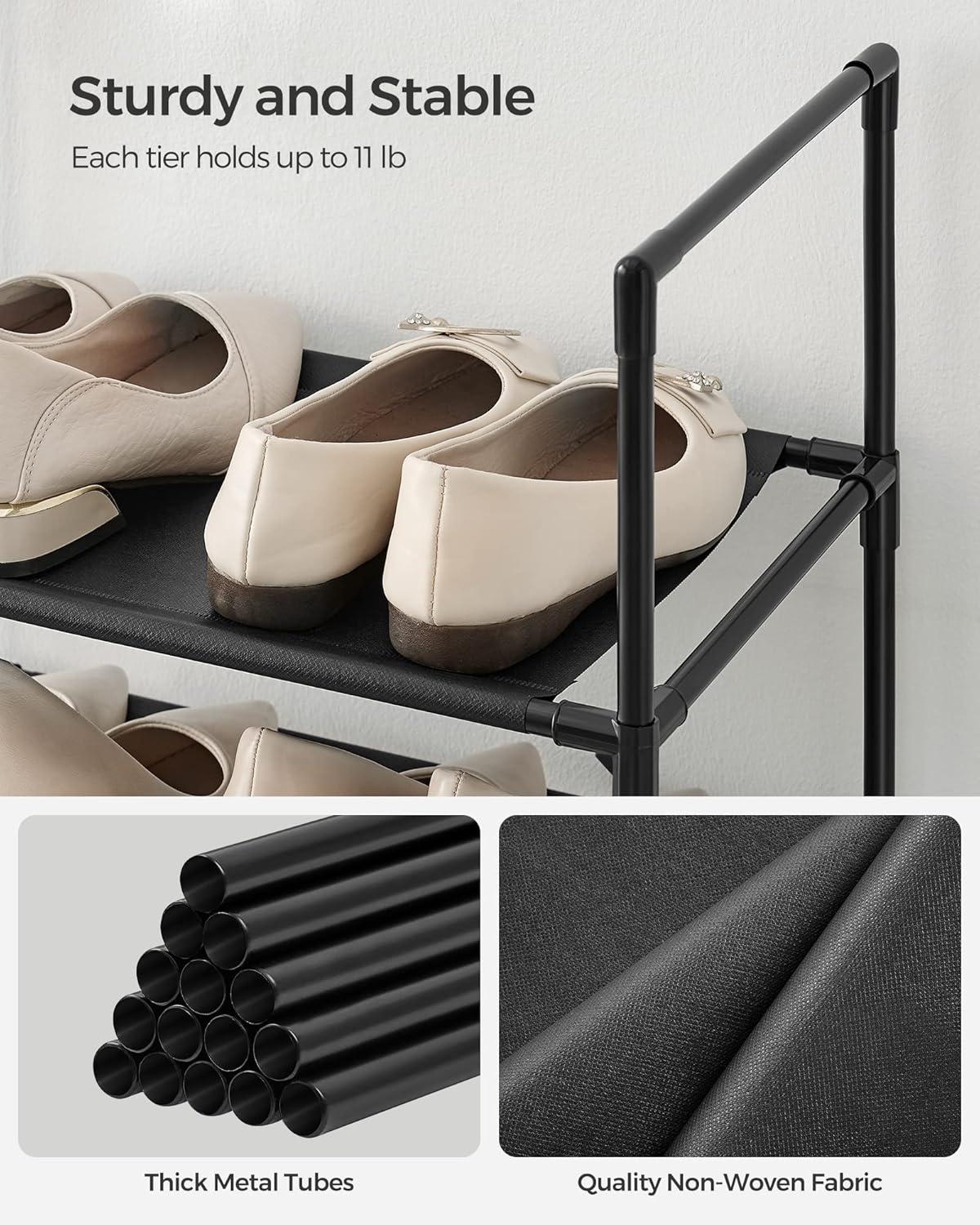 Shoe Rack, 10 Tier Shoe Shelf, Shoe Storage Organizer, Space-Saving, 11 x 17.7 x 68.1 Inches, Metal Frame, Non-Woven Fabric Shelves, for Entryway, Bedroom, Black