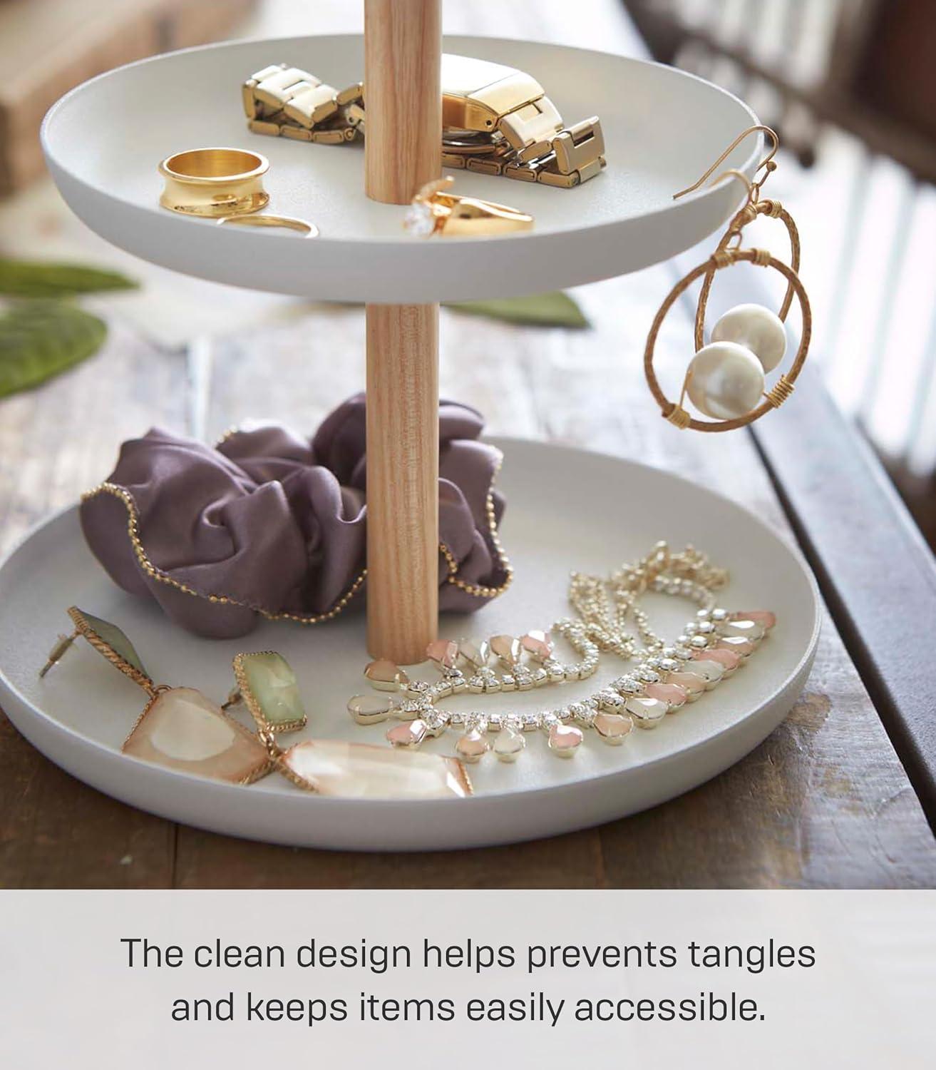 Yamazaki Home Tiered Accessory Trays, Steel + Wood