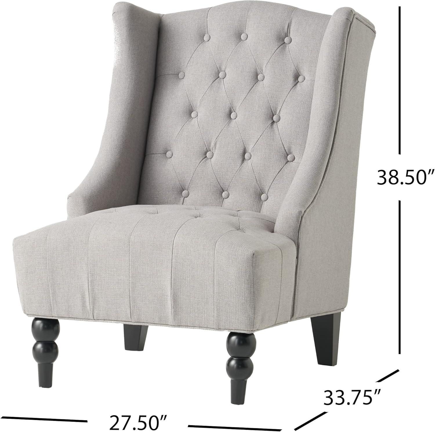 GDF Studio Alonso Contemporary Upholstered Wingback Club Chair, Light Gray and Matte Black